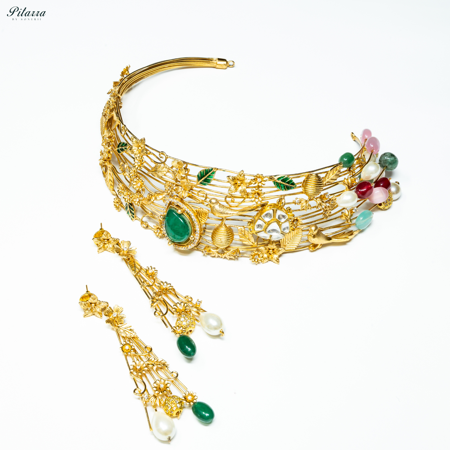 Antique Gold Plated Green Stone Choker Set