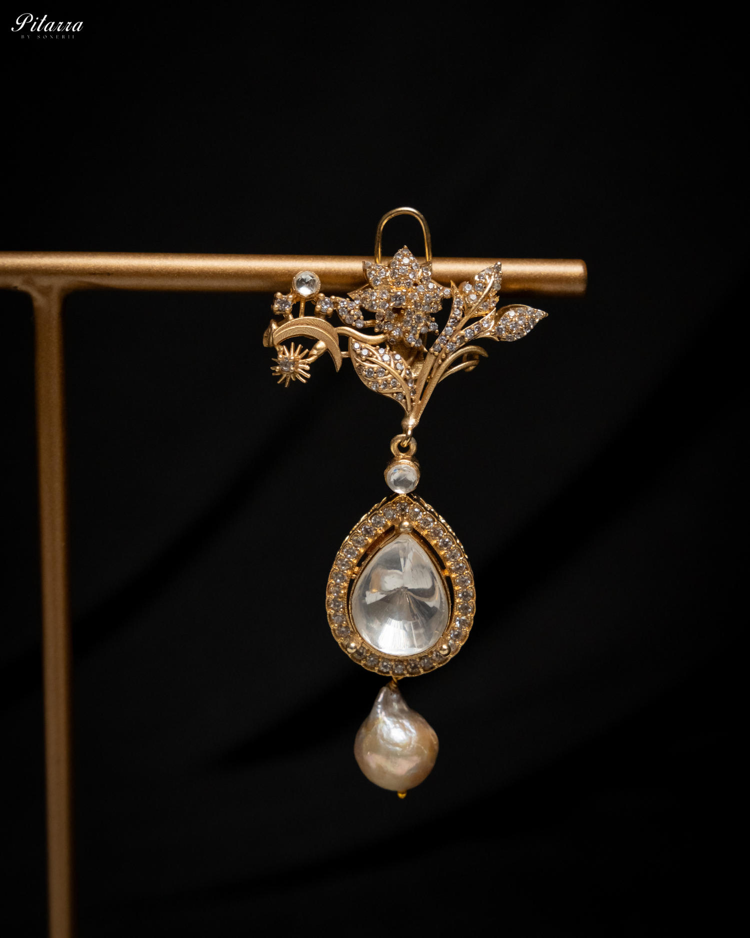 Antique Finish Brown Crystal Stone Kundan Set_Zoom Earrings
