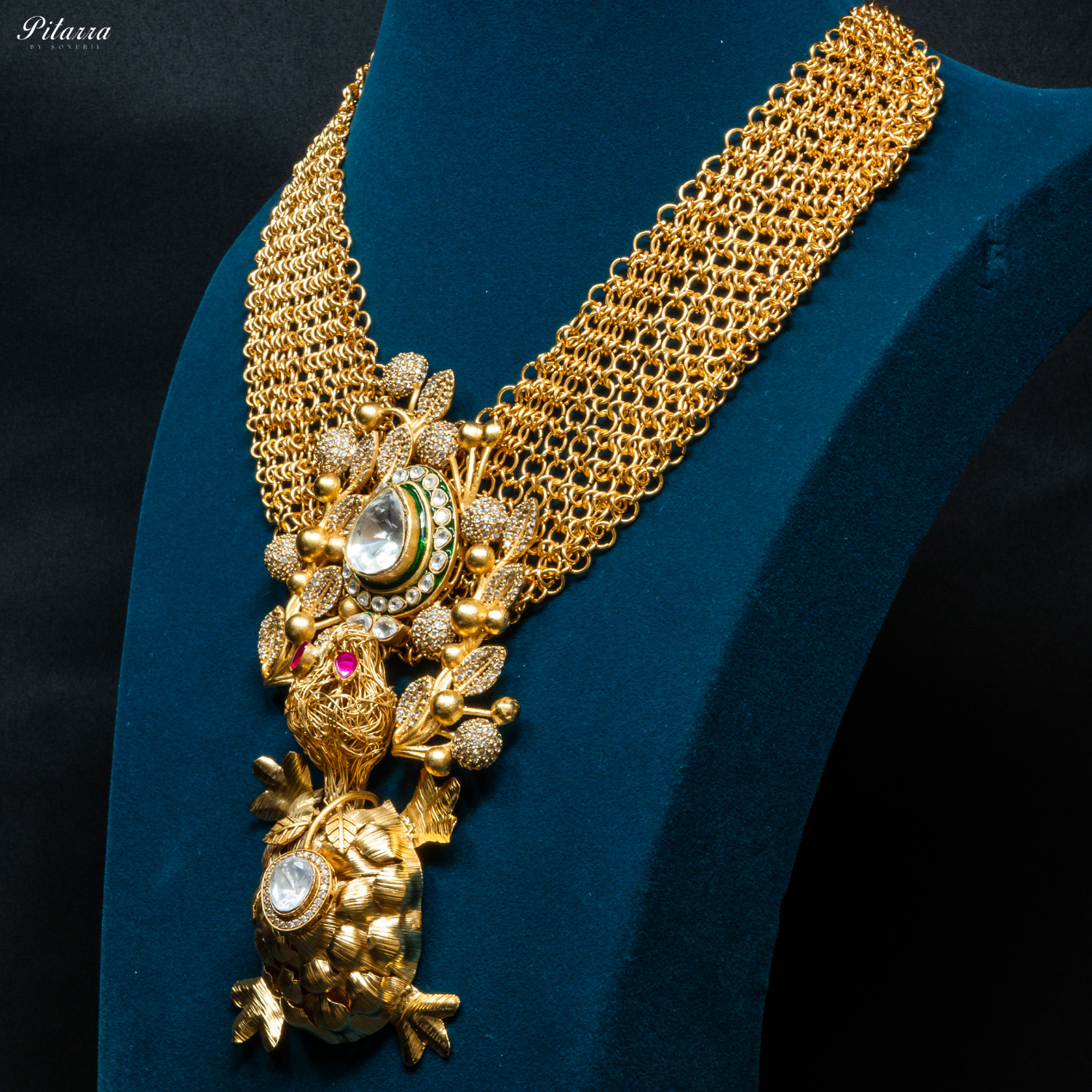 Antique Gold Rajwadi Rani Haar Set_Side Angle