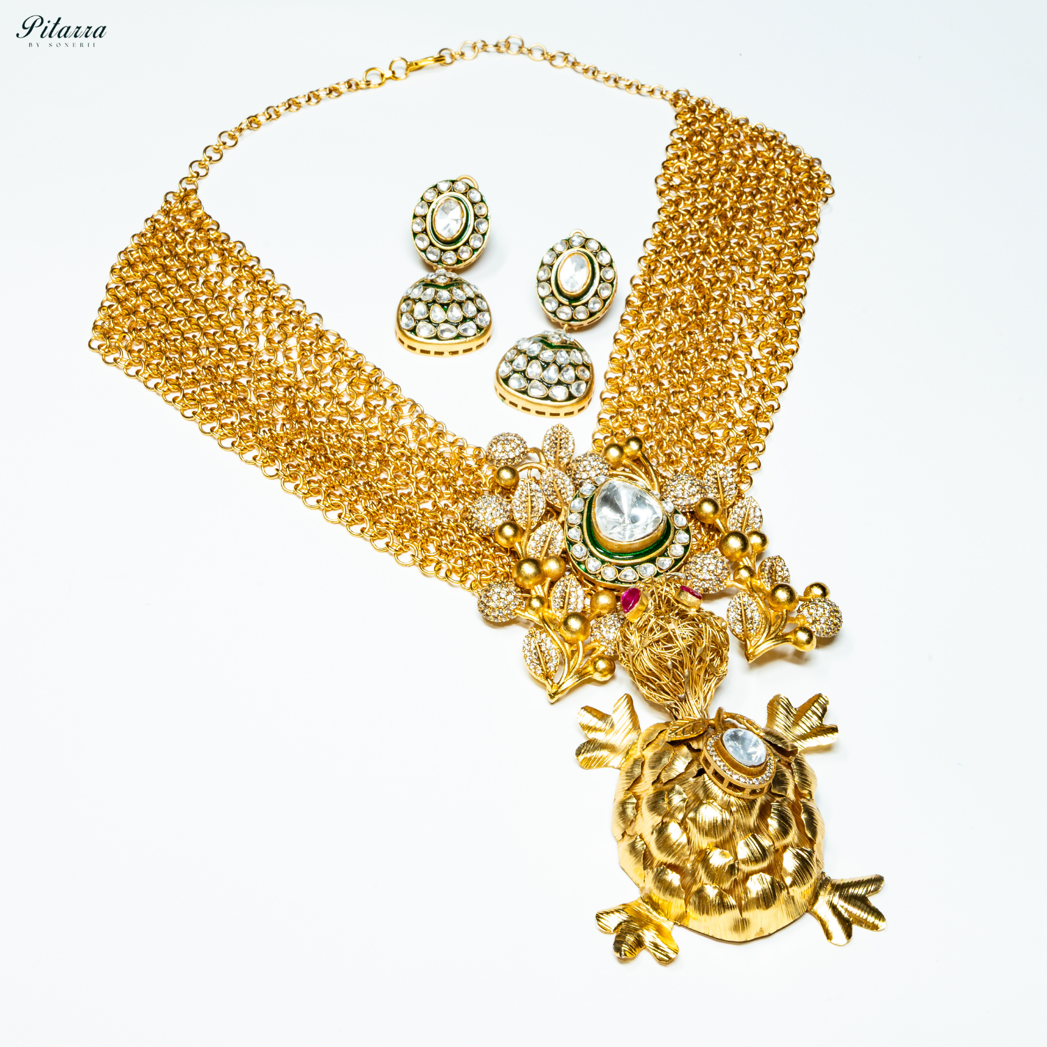 Antique Gold Rajwadi Rani Haar Set_White Background