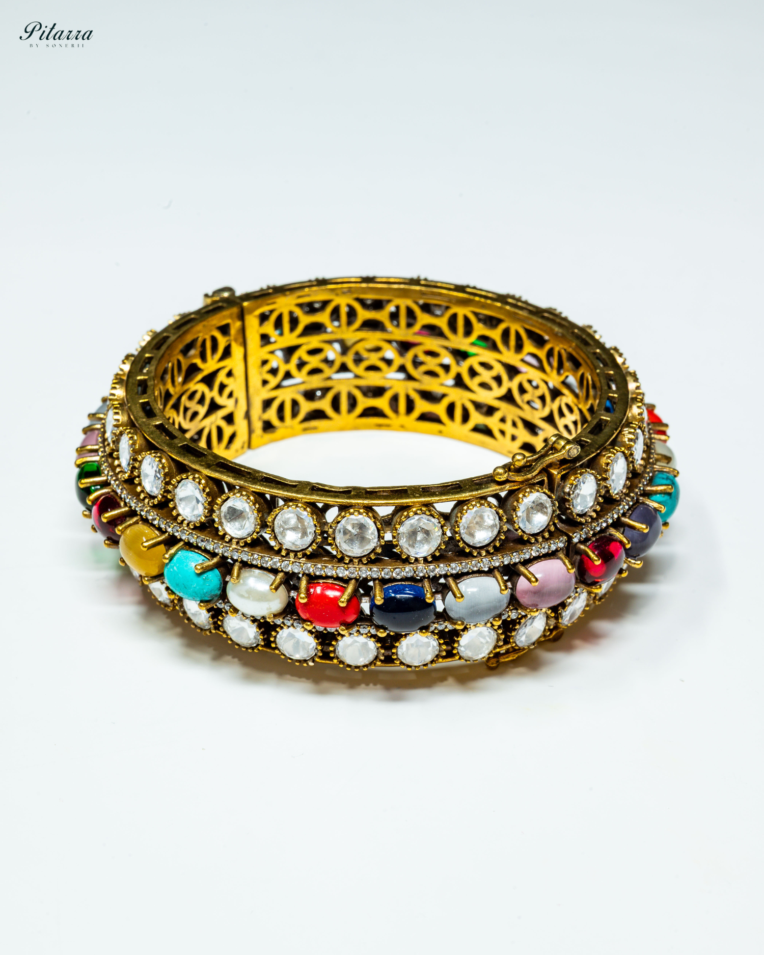 Antique Multi Color Stones Kundan Bangle_Front Page