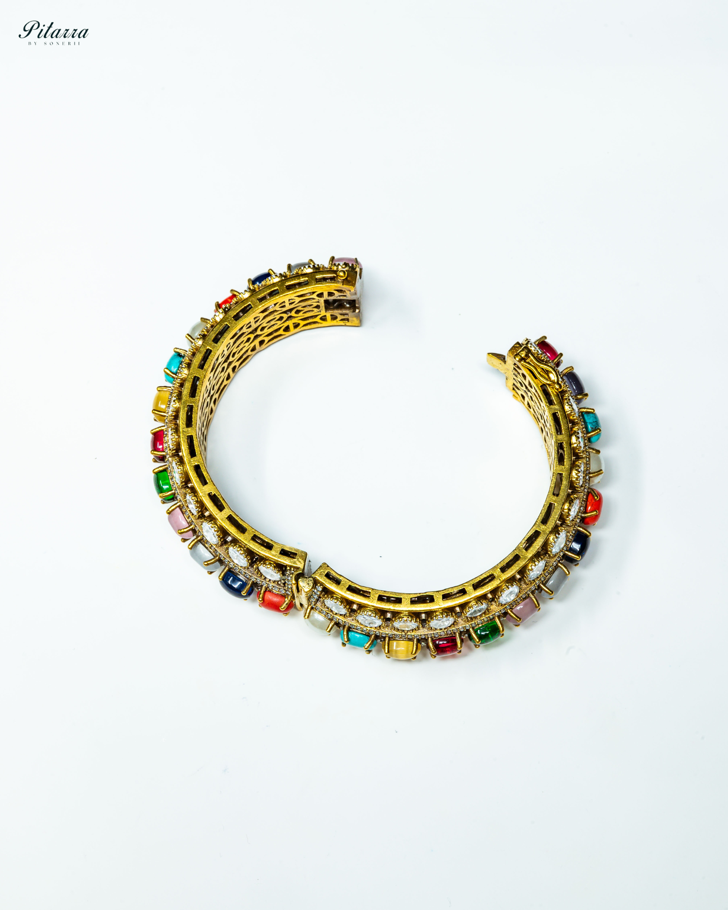 Antique Multi Color Stones Kundan Bangle_Open Image