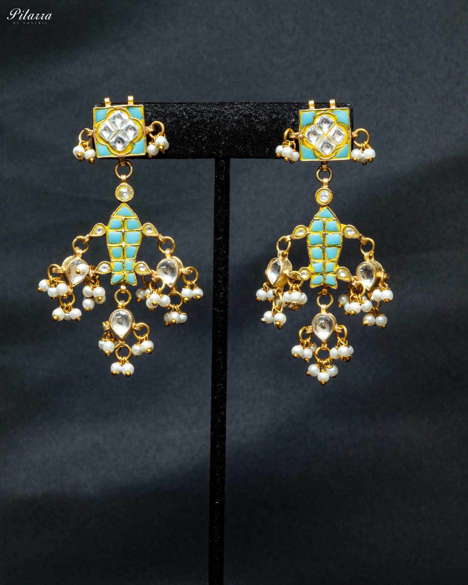 Bahurani Turquoise Kundan Pearls Necklace Set_Earring