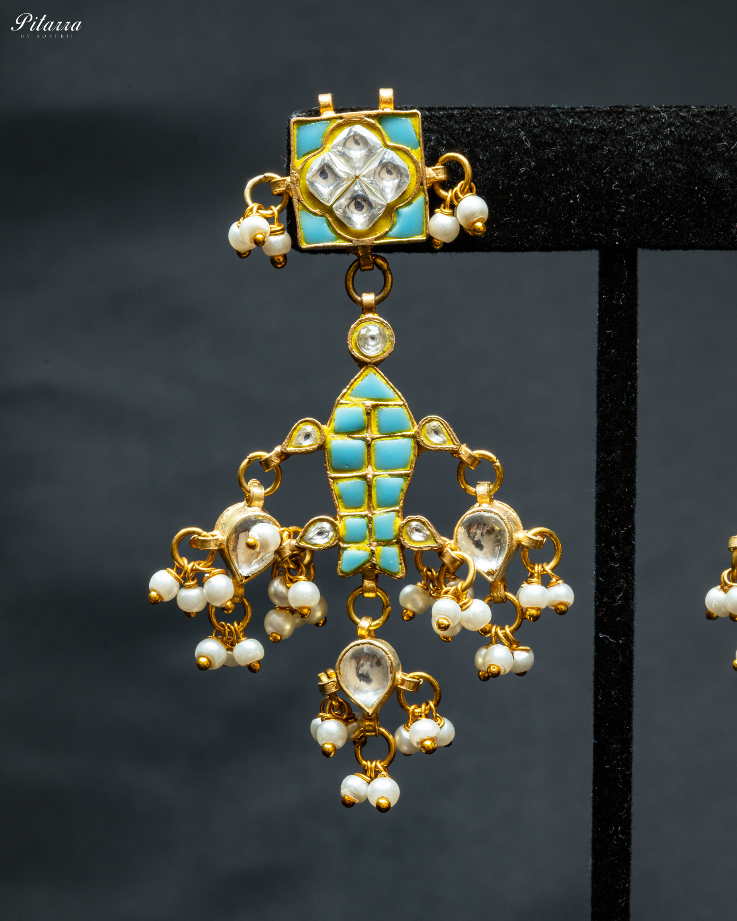 Bahurani Turquoise Kundan Pearls Necklace Set_Zoom Earring