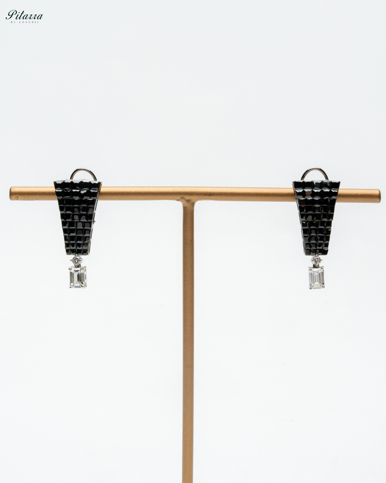 Black CZ Choker Set_White Background Earrings