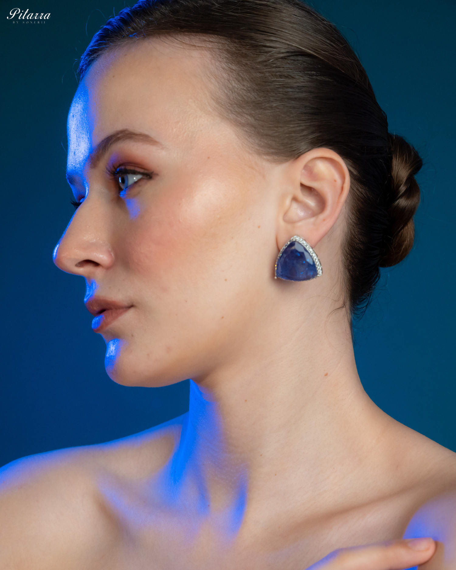 Blue Colored Stone CZ Earrings_Side Angle