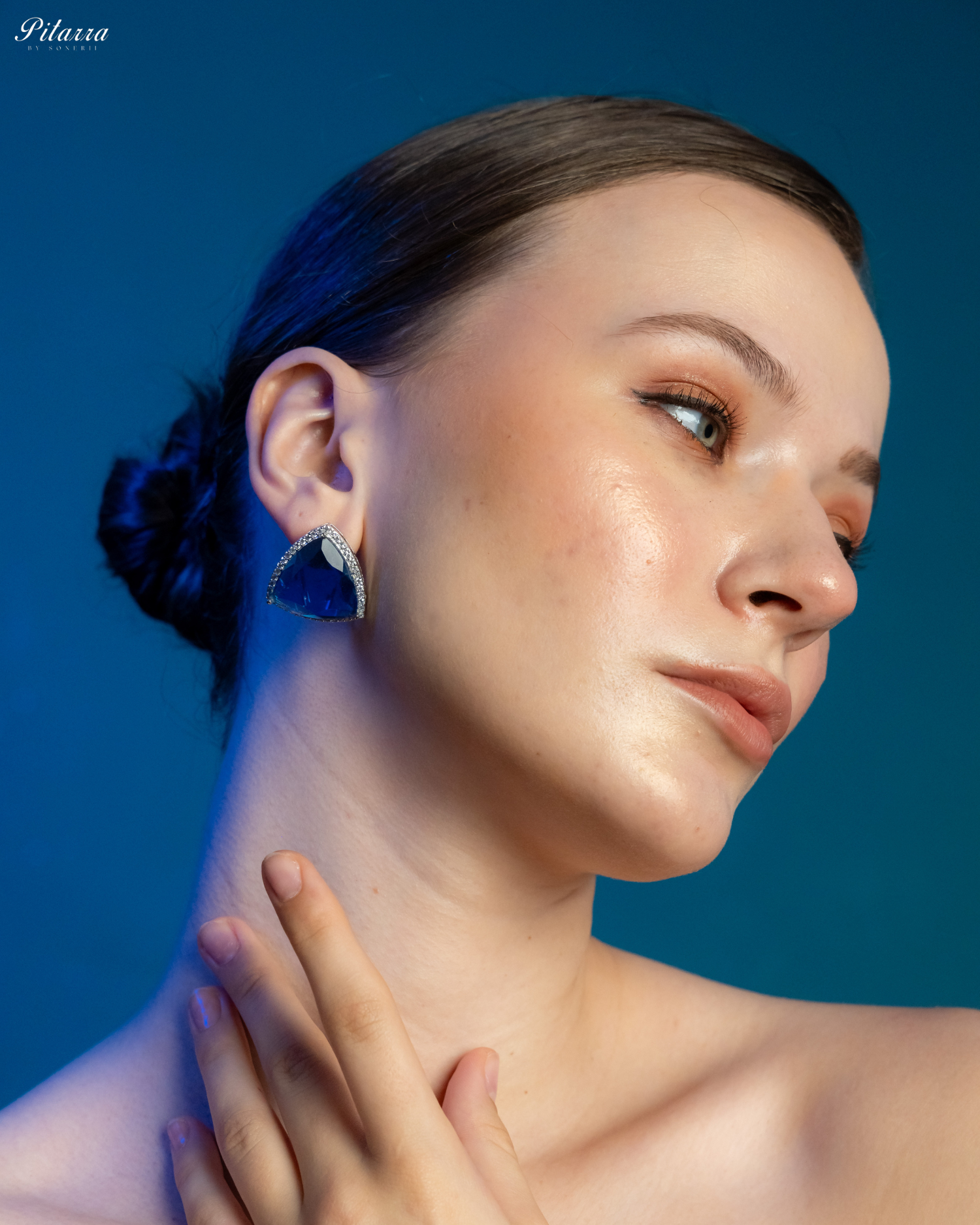 Blue Colored Stone CZ Earrings_Side Earrings