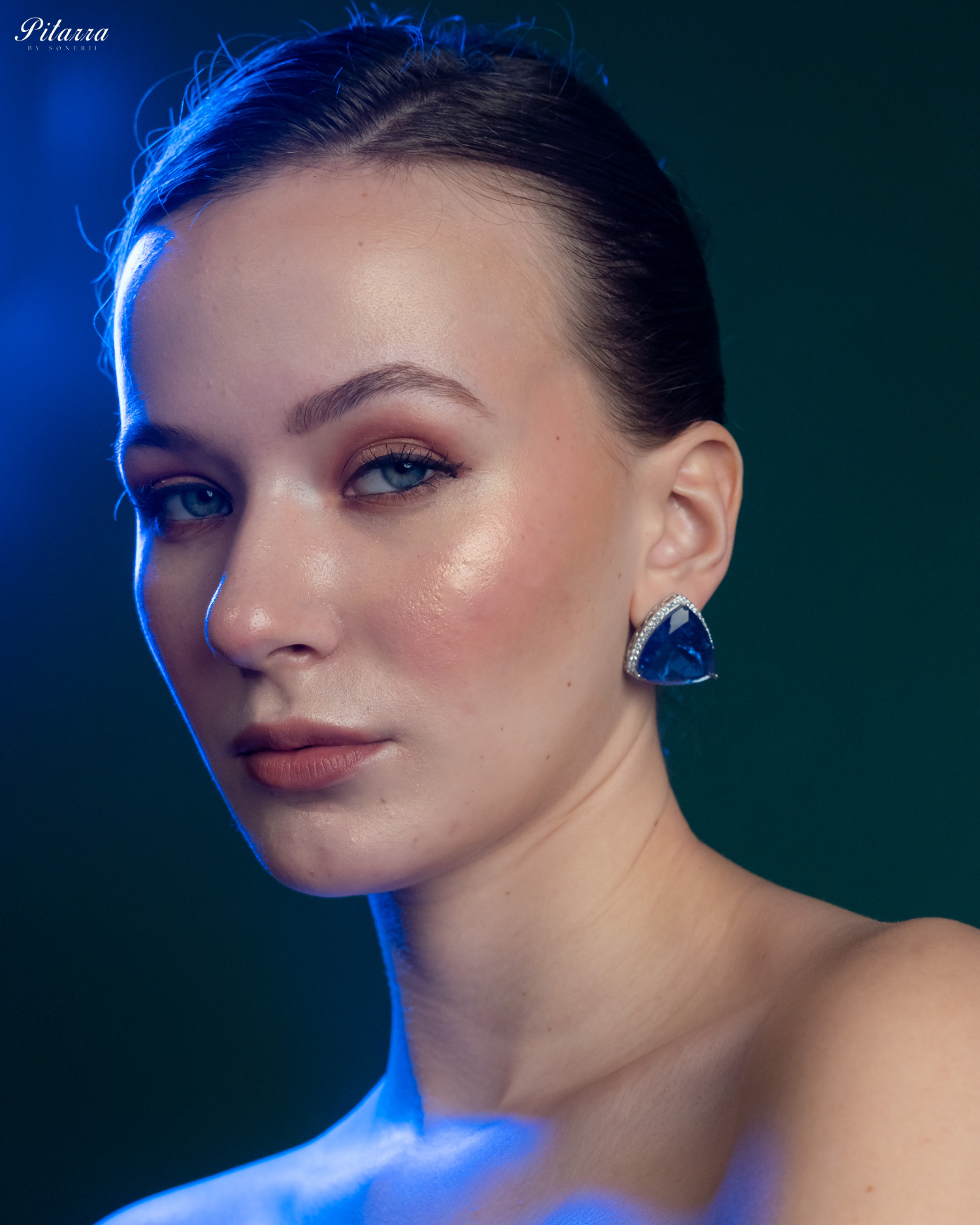 Blue Colored Stone CZ Earrings_Side Pose