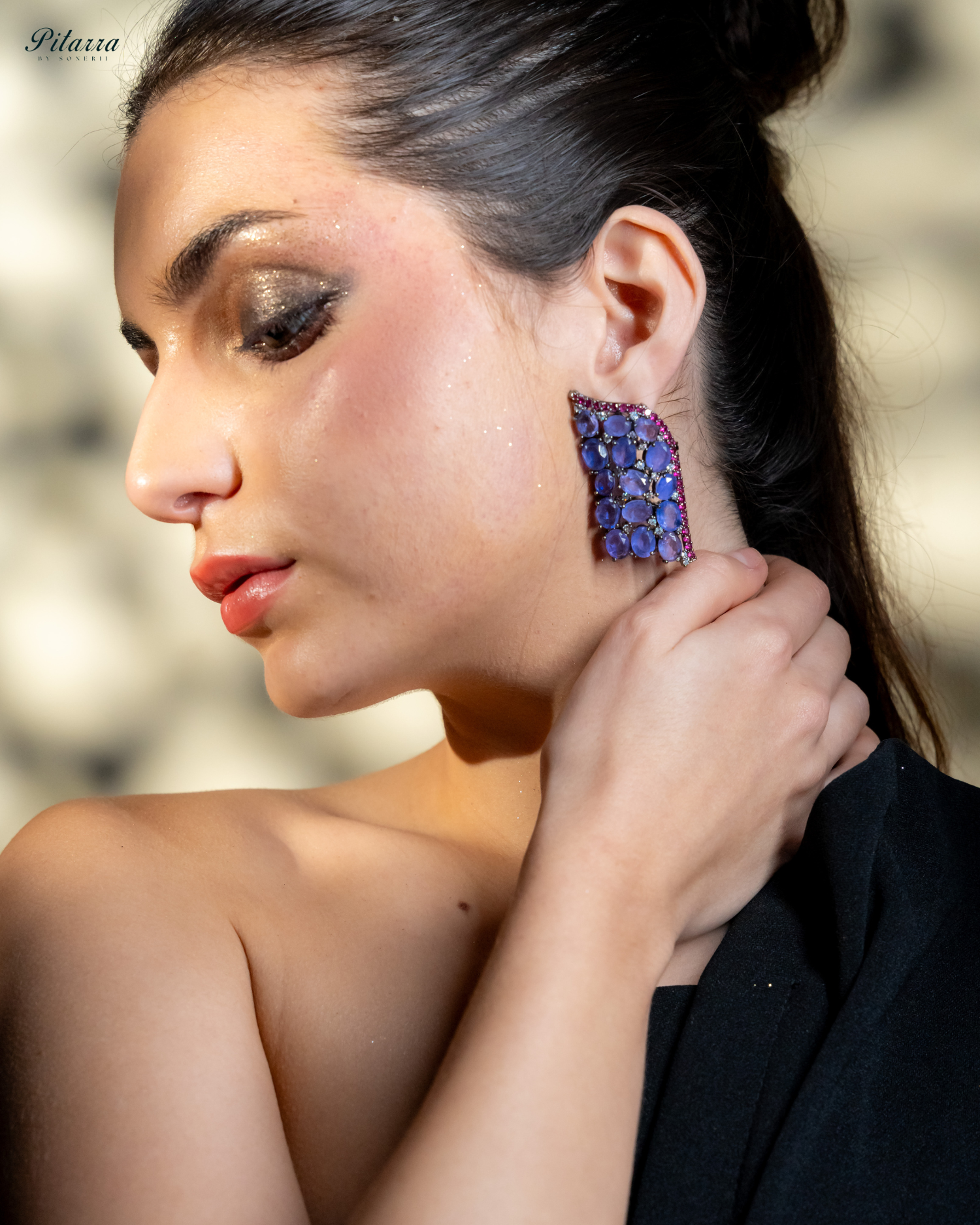 Blue Crystal CZ Stud Earrings_Side Angle