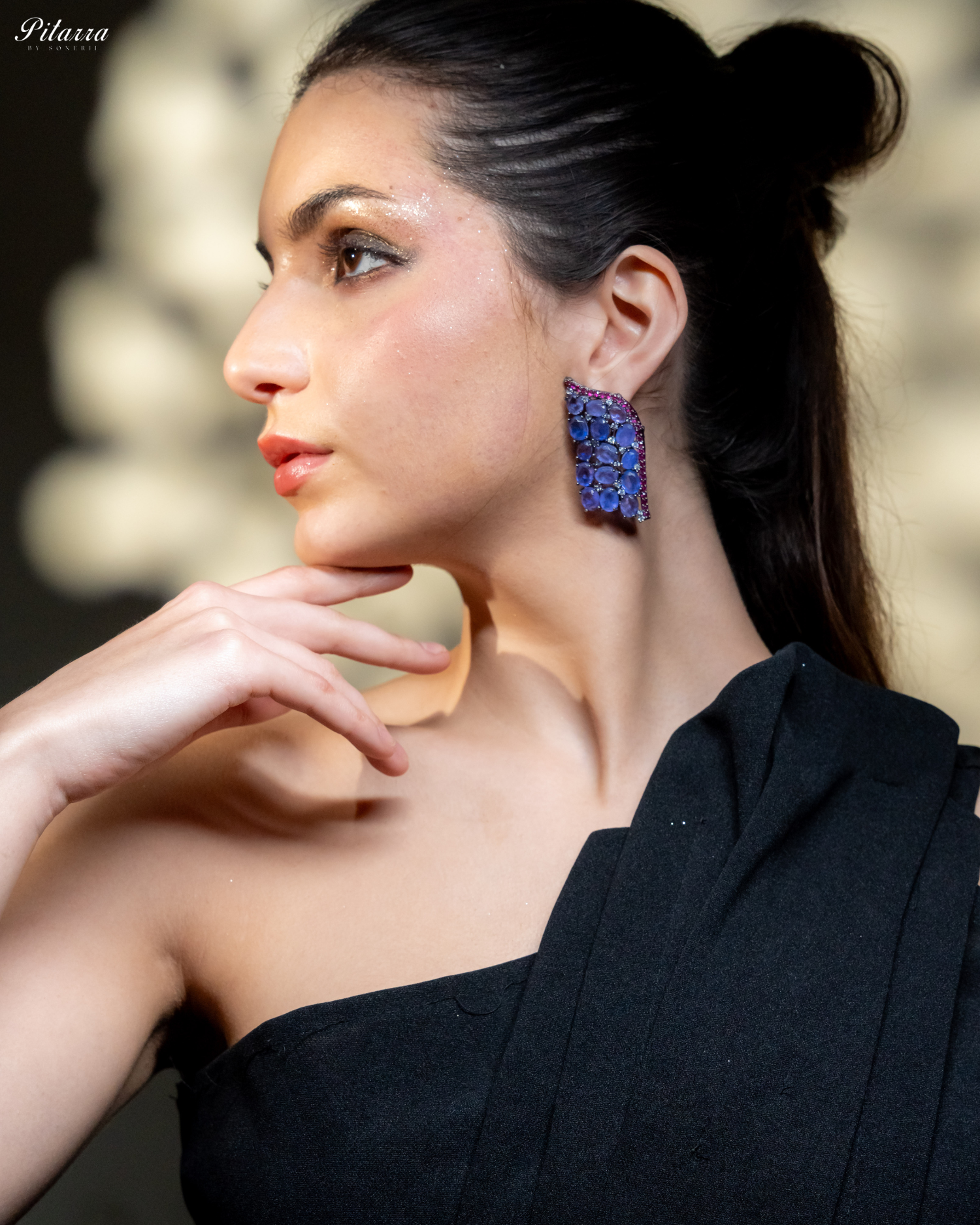 Blue Crystal CZ Stud Earrings_Side Image