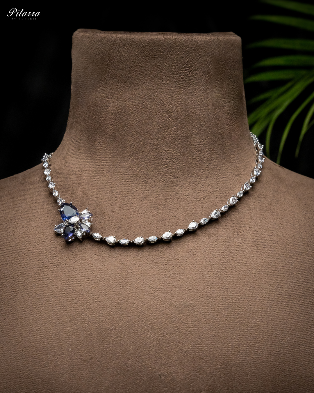 Blue Silver Plated CZ Necklace Set_Front Image