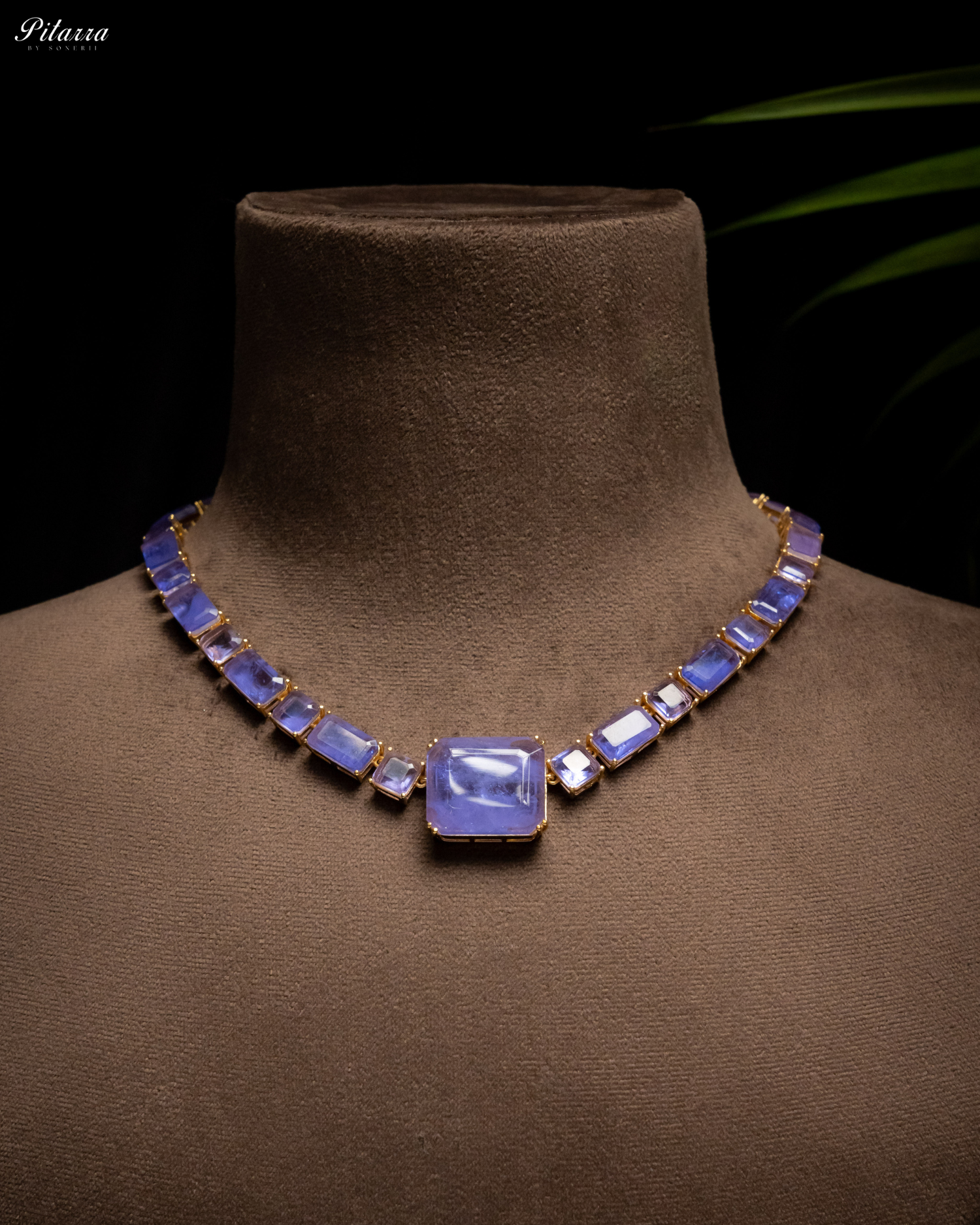 Blue Square Cubic Zirconia Necklace Set_Necklace