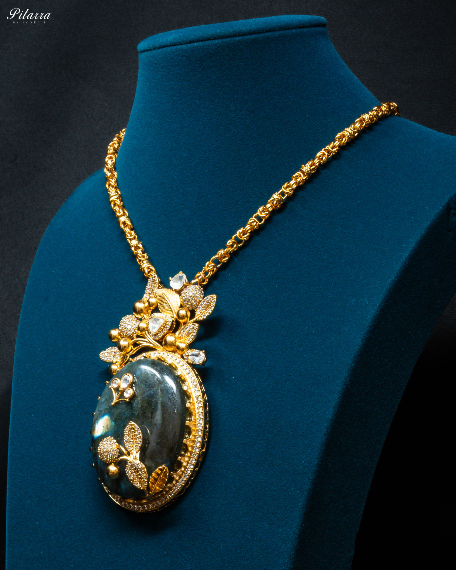 Blue Stone Victorian Kundan Necklace Set_Side Angle