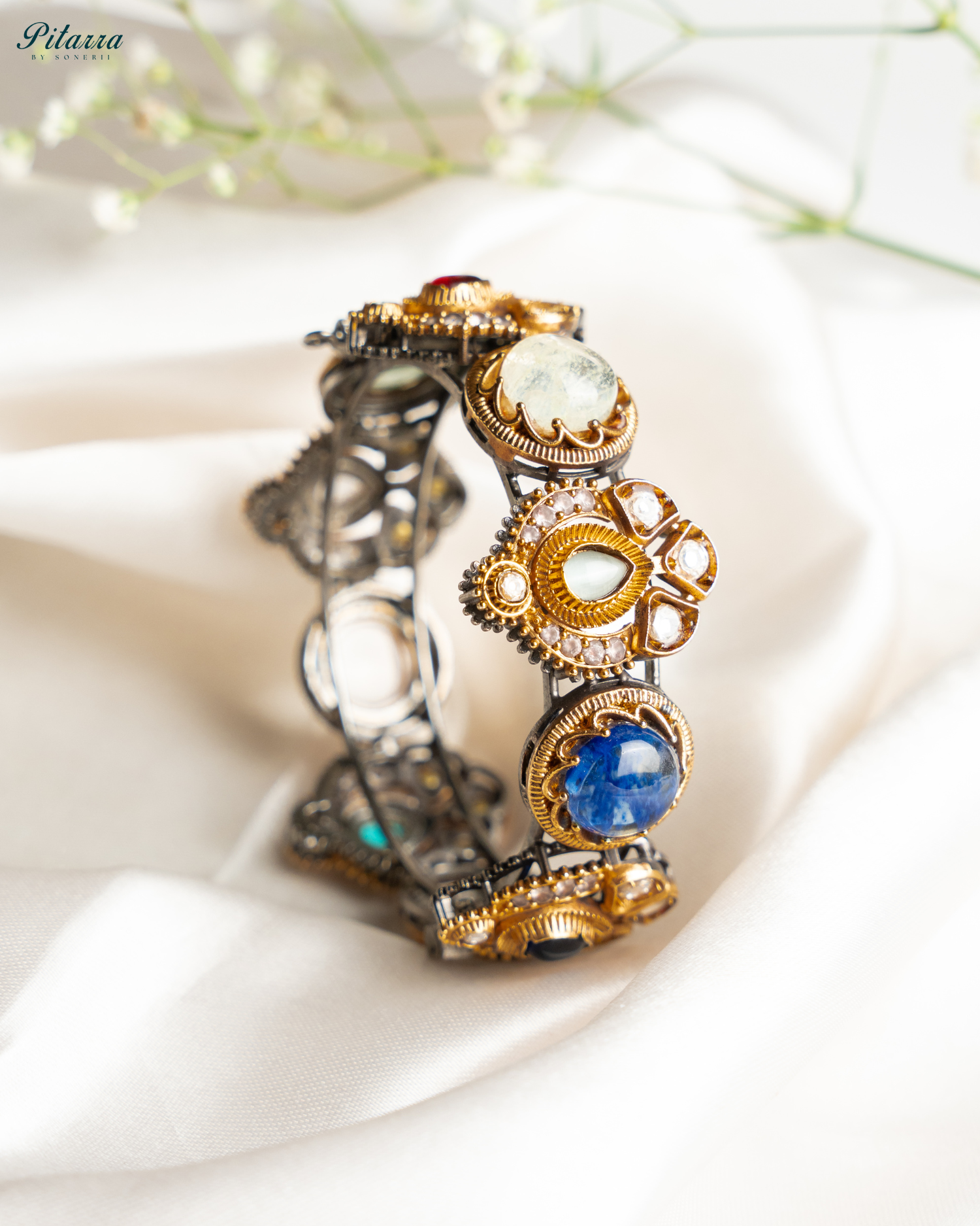 Blue Victorian Fusion Bangle Luxury Fusion Jewelry White Style Shoot