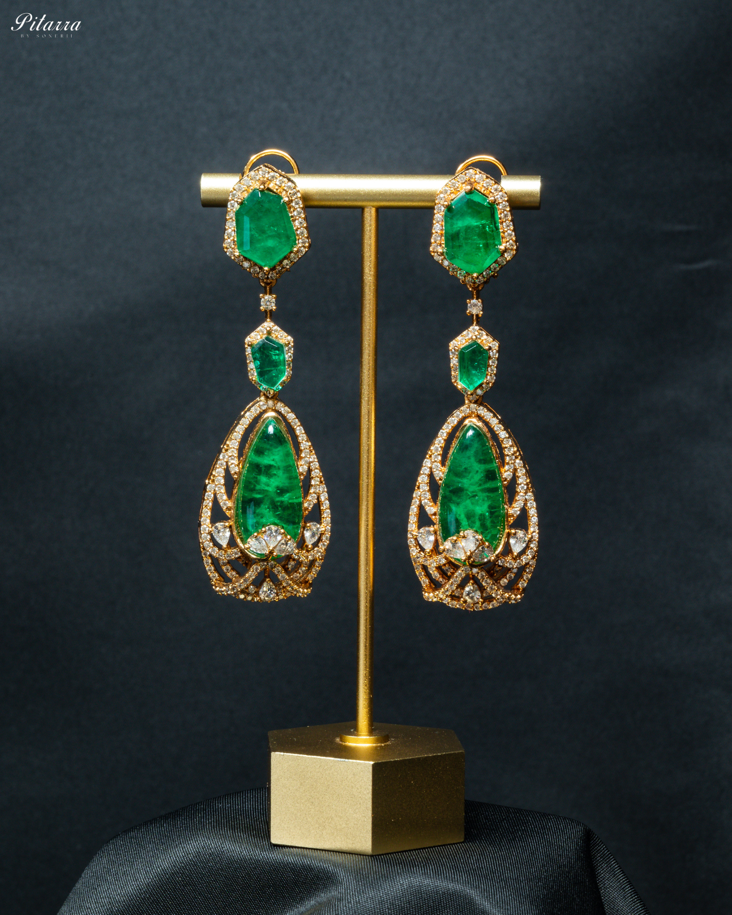 Blue and Green Doublet Stone with CZ Necklace Set_Earrings