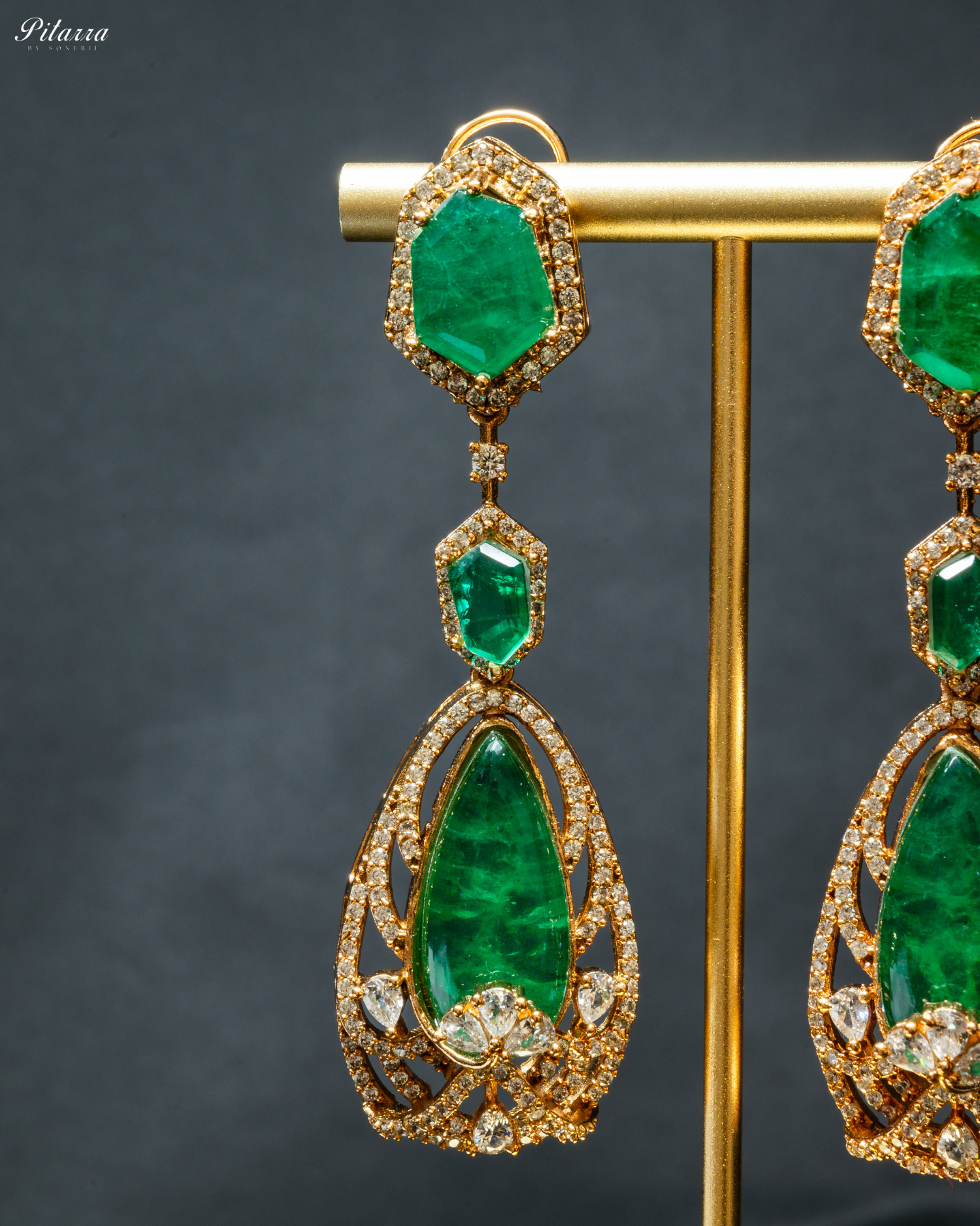 Blue and Green Doublet Stone with CZ Necklace Set_Zoom Earrings