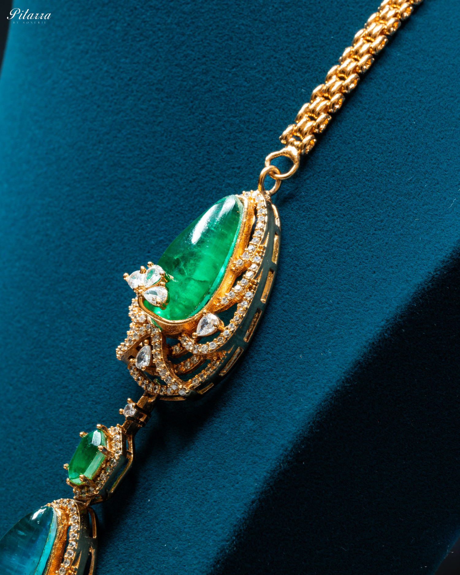 Blue and Green Doublet Stone with CZ Necklace Set_Zoom Image