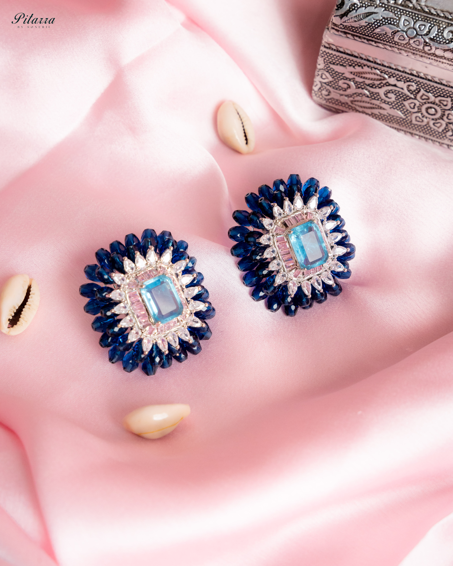 Blue and Pink Emerald Studs Earrings_Main Image