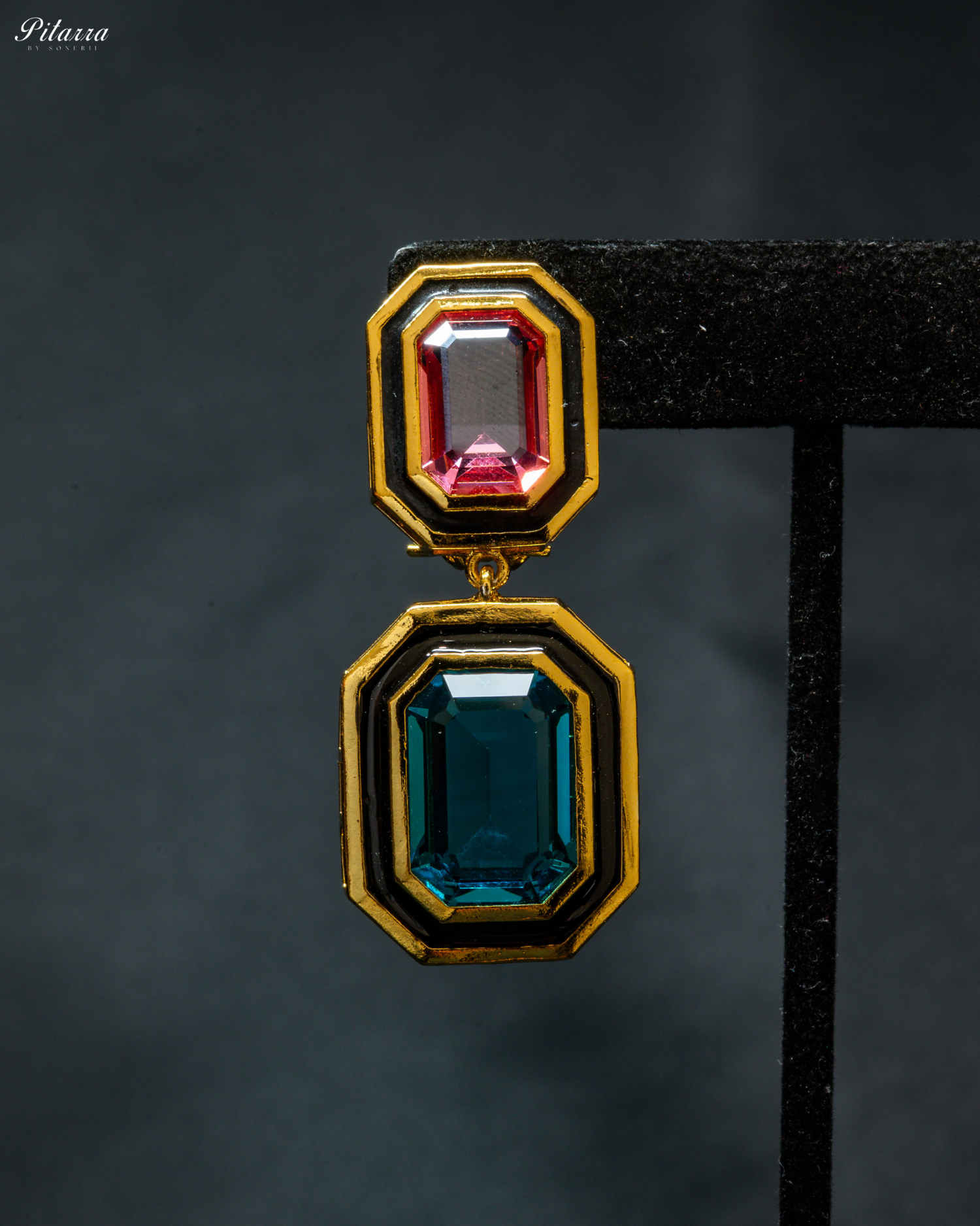 Blue and Pink Two Tone Crystal Earrings_Zoom Angle