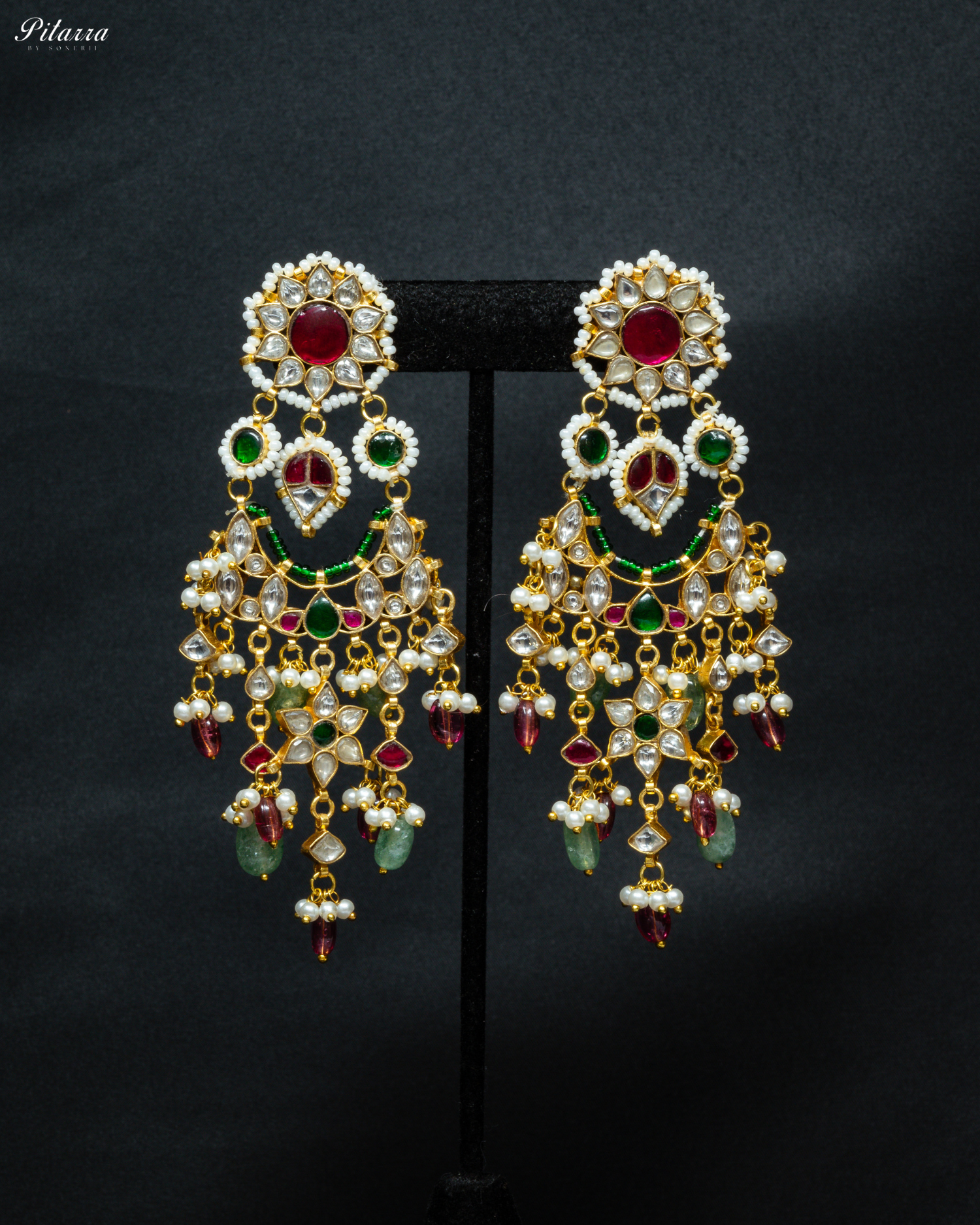 Classic Red and White Kundan Chandbali Earrings_Front Image