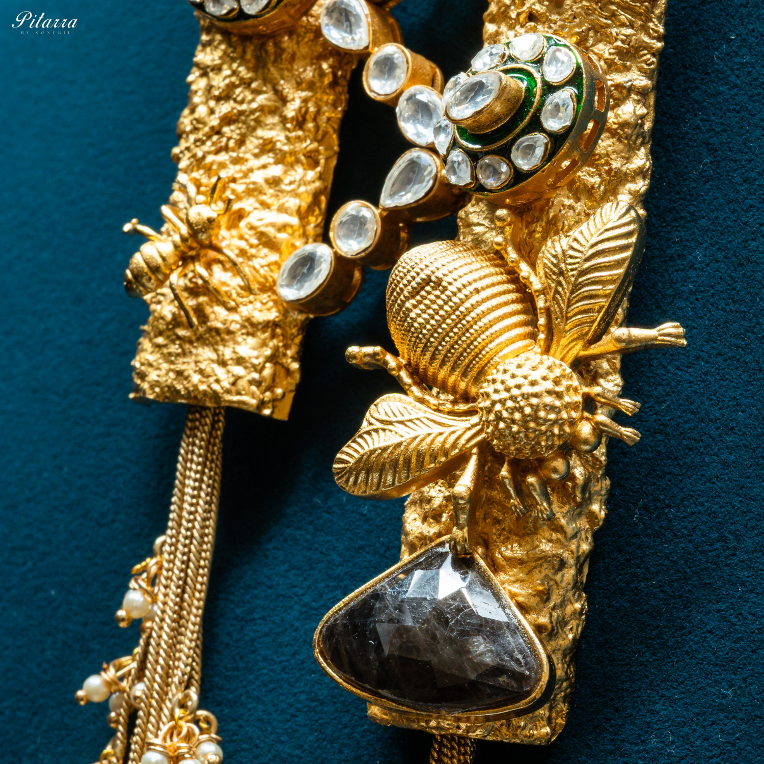 Double Stone Golden Statement Necklace Set