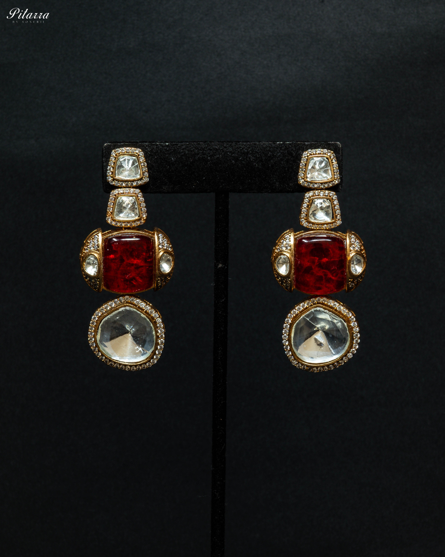 Double Layer Red Long Kundan Necklace Set_Earrings