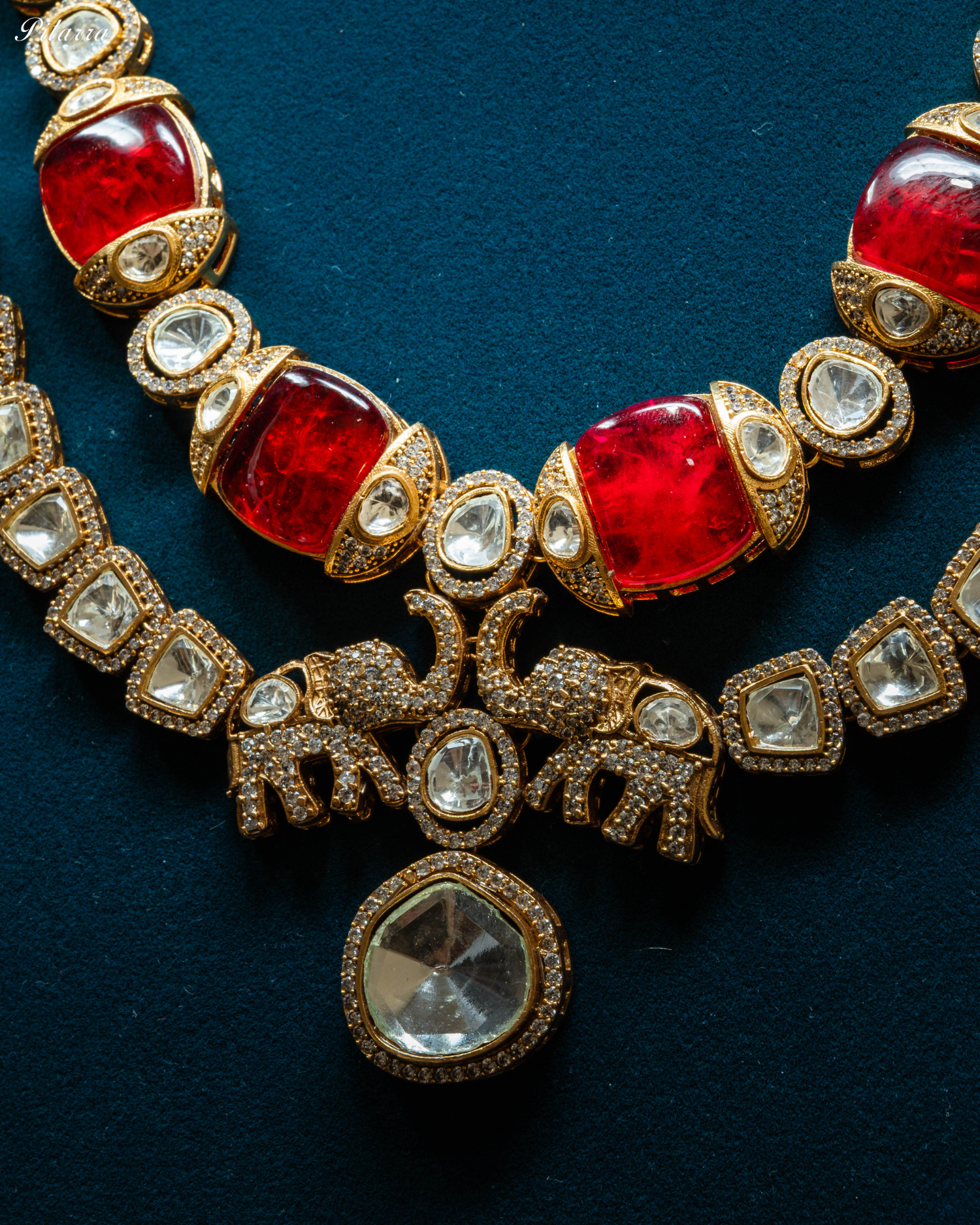 Double Layer Red Long Kundan Necklace Set_Zoom Angle