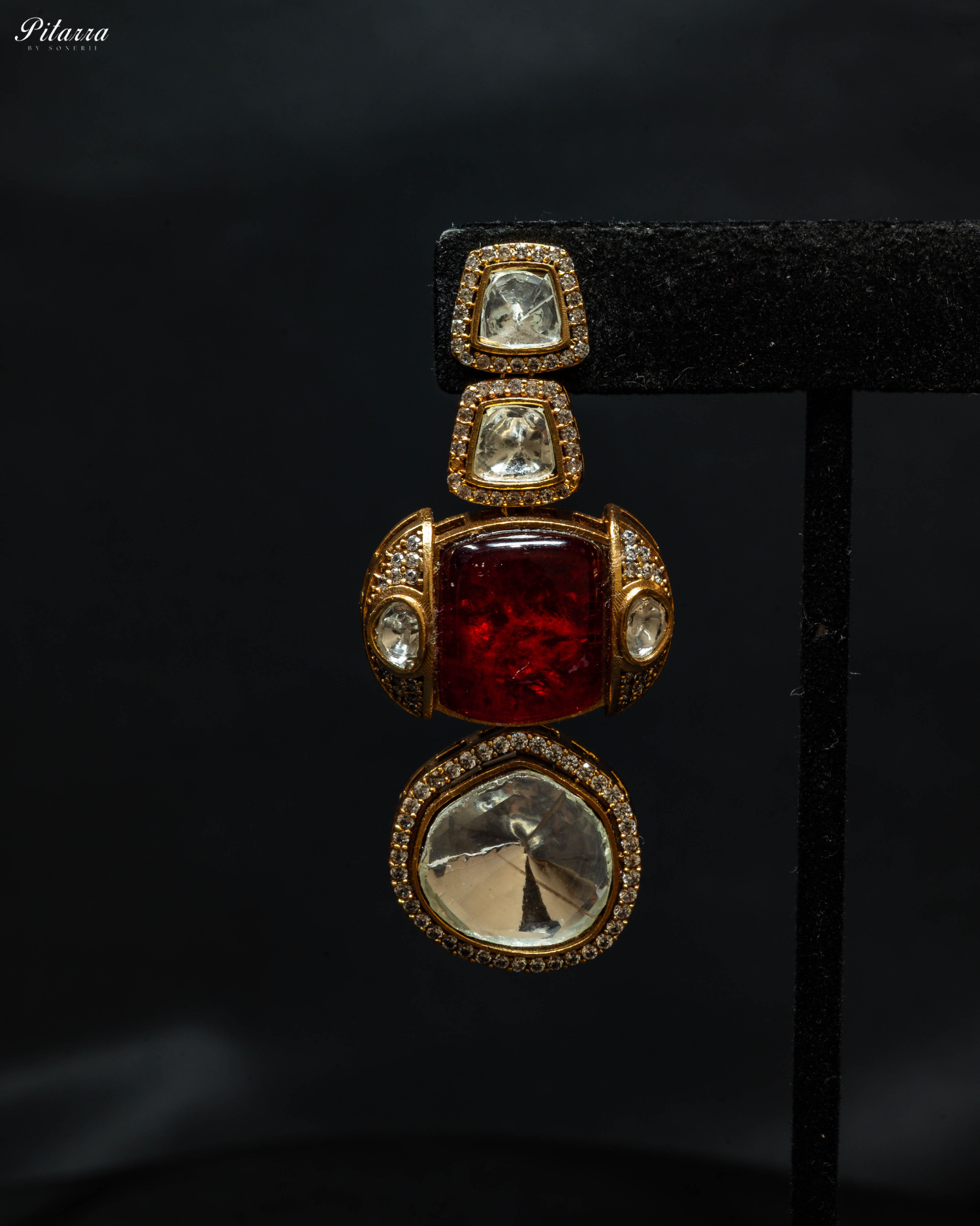 Double Layer Red Long Kundan Necklace Set_Zoom Earrings