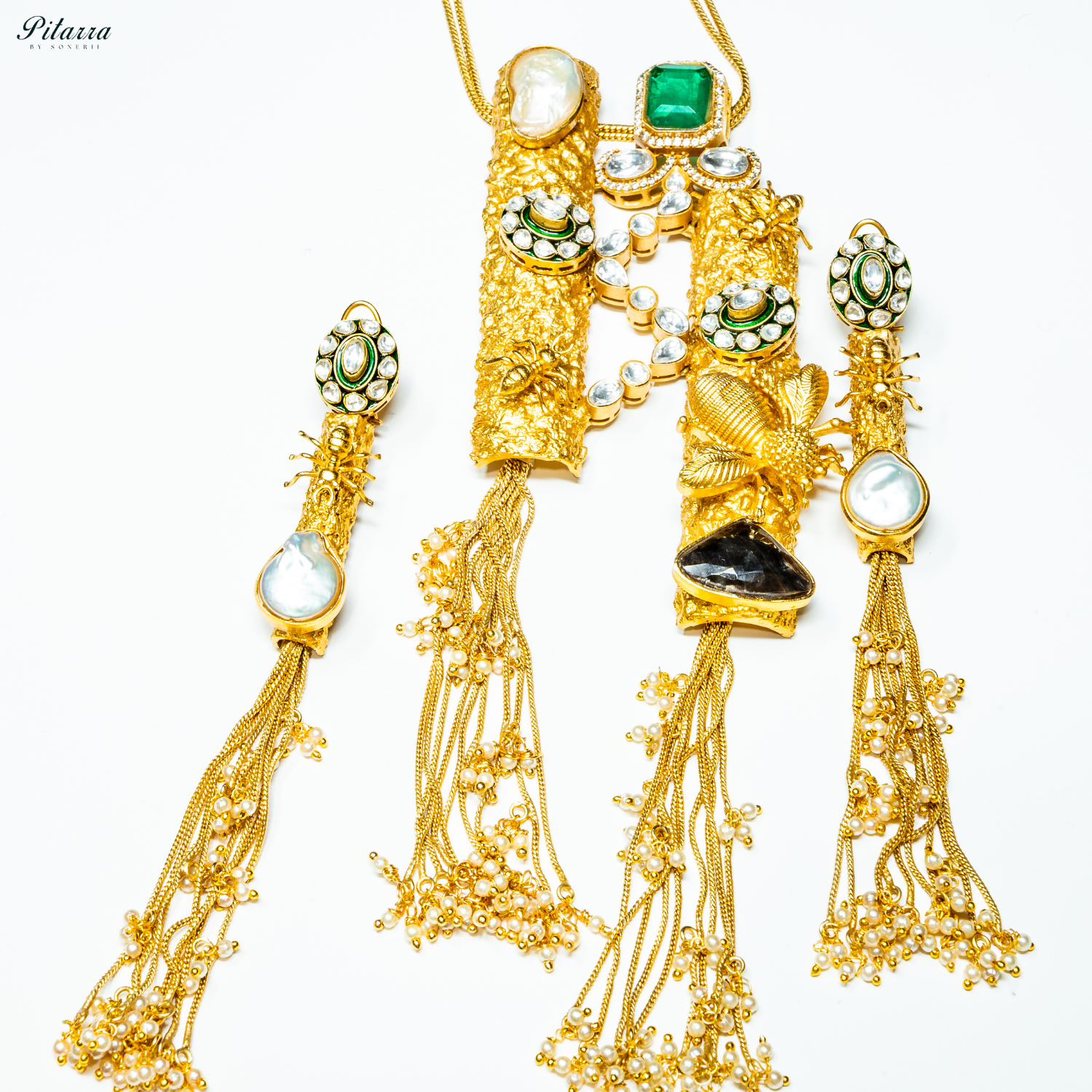 Double_Stone_Golden_Statement_Necklace_Set_White Background