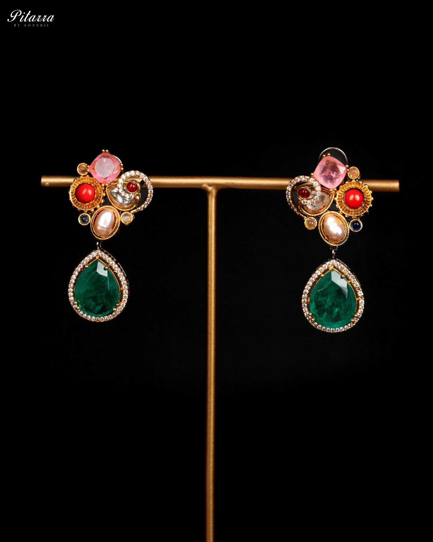 Earrings Statement Green Doublet Necklace Set-Fusion Luxury Jewelry