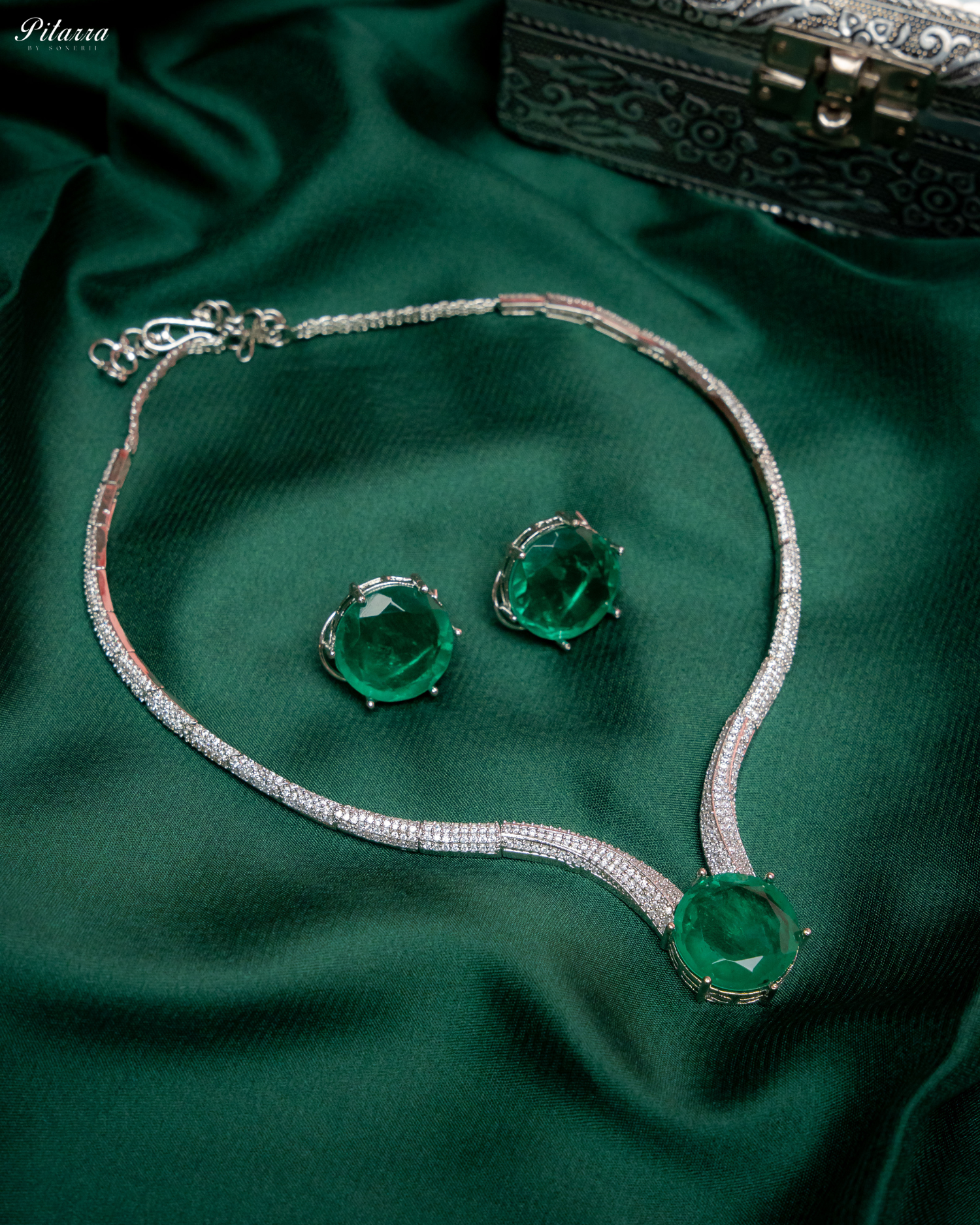 Emerald Drop Stone CZ Necklace Set_Necklace Image