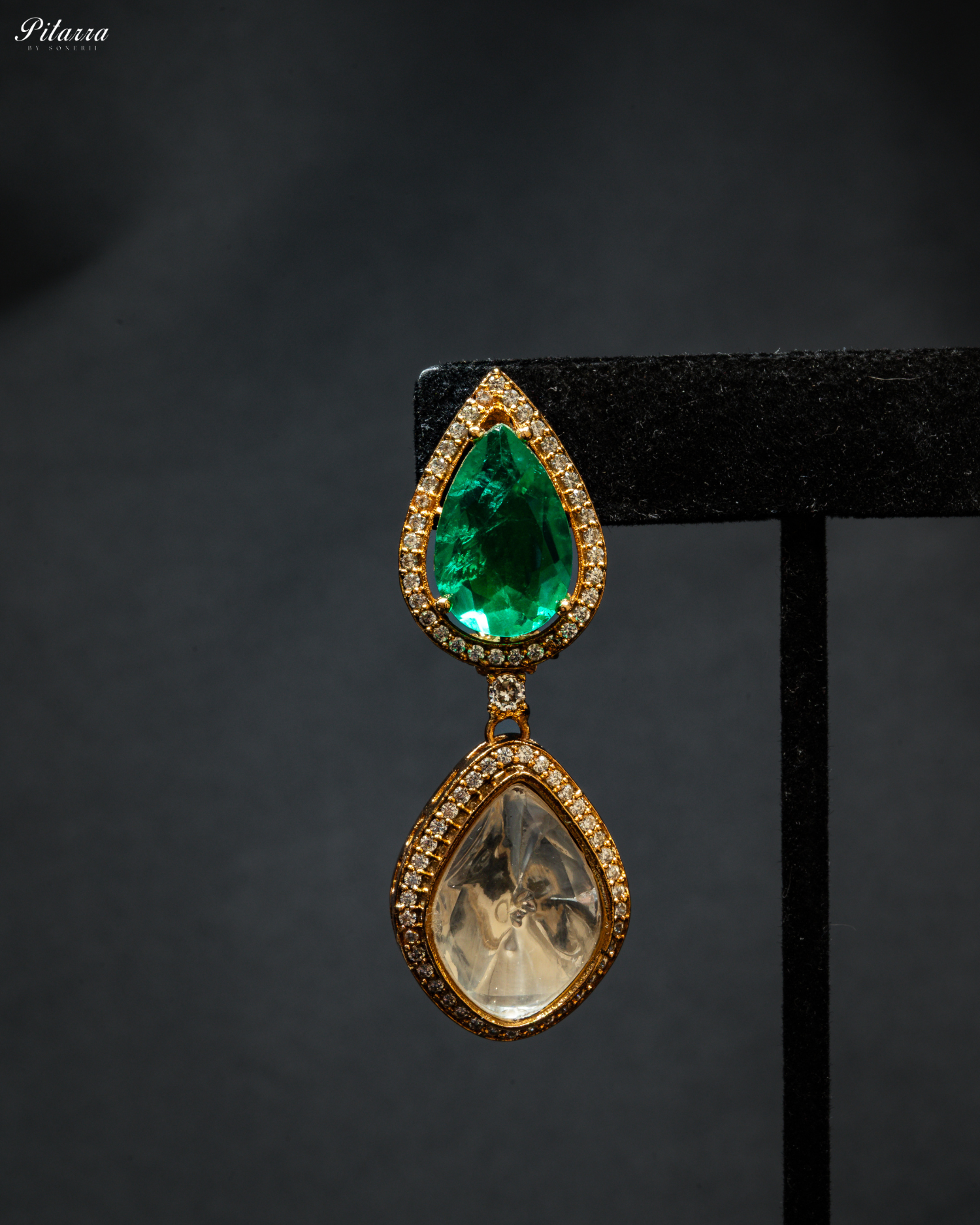 Emerald Green Moissanite Polki Necklace Set_Zoom Earrings