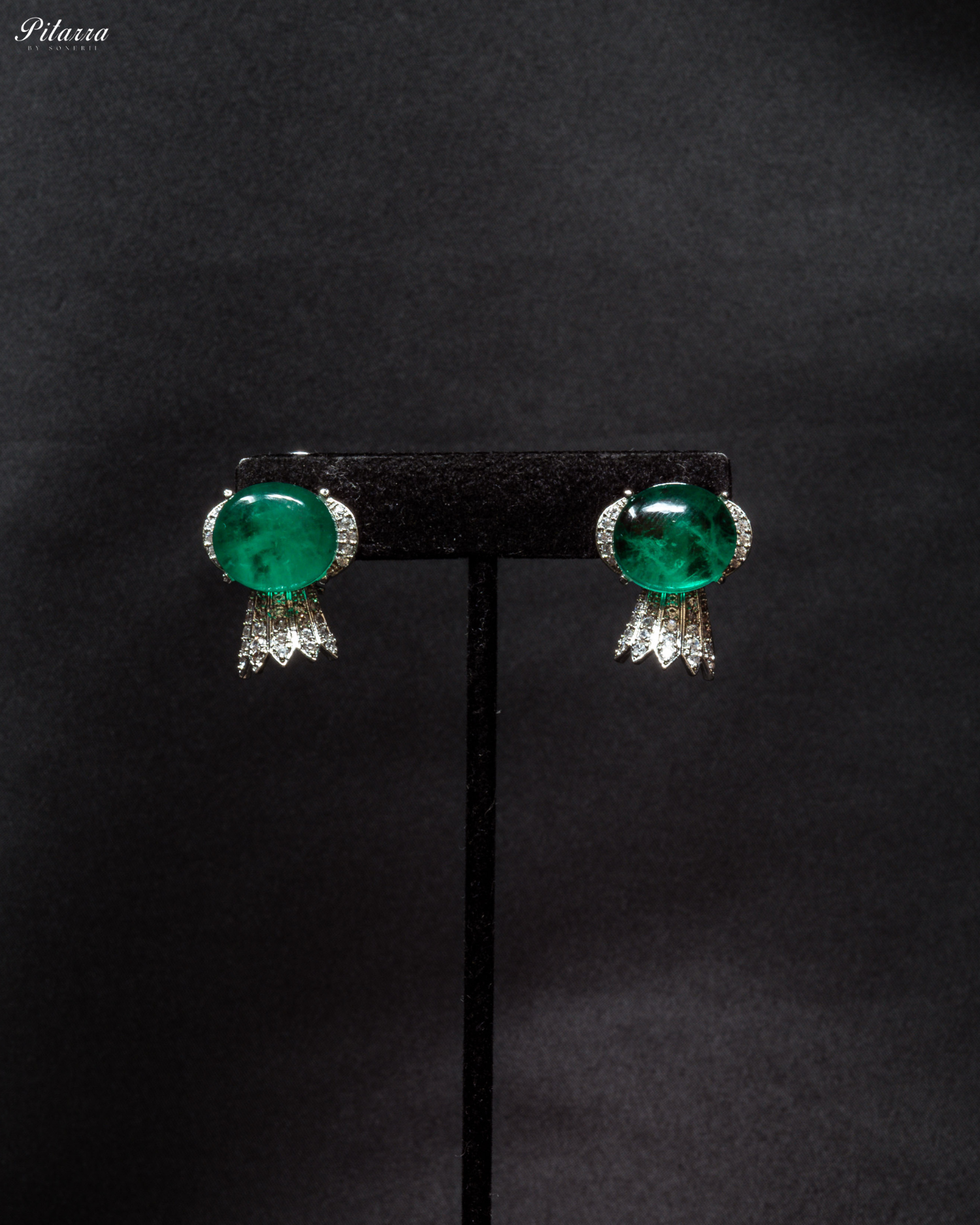 Emerald Green Single Stone Doublet Necklace Set_Earrings