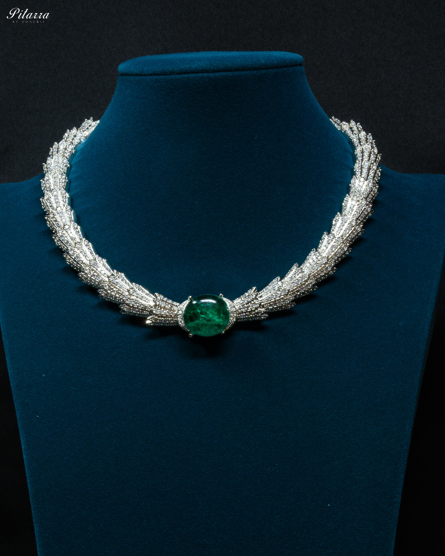 Emerald Green Single Stone Doublet Necklace Set_Front Image