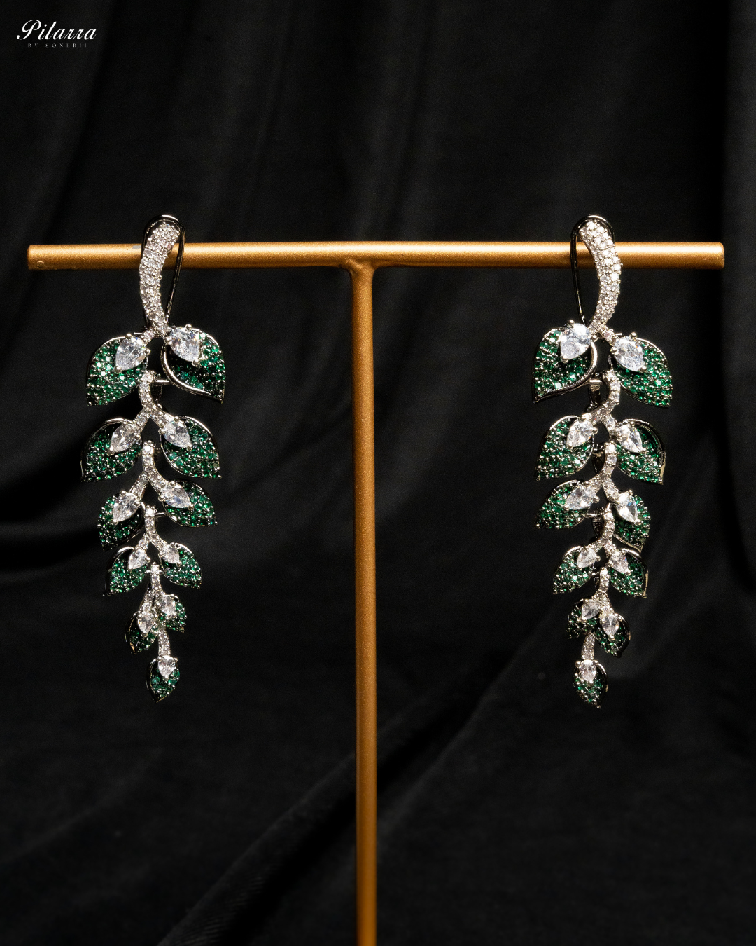 Emerald Green Stone Cubic Zirconia Necklace Set_Earrings