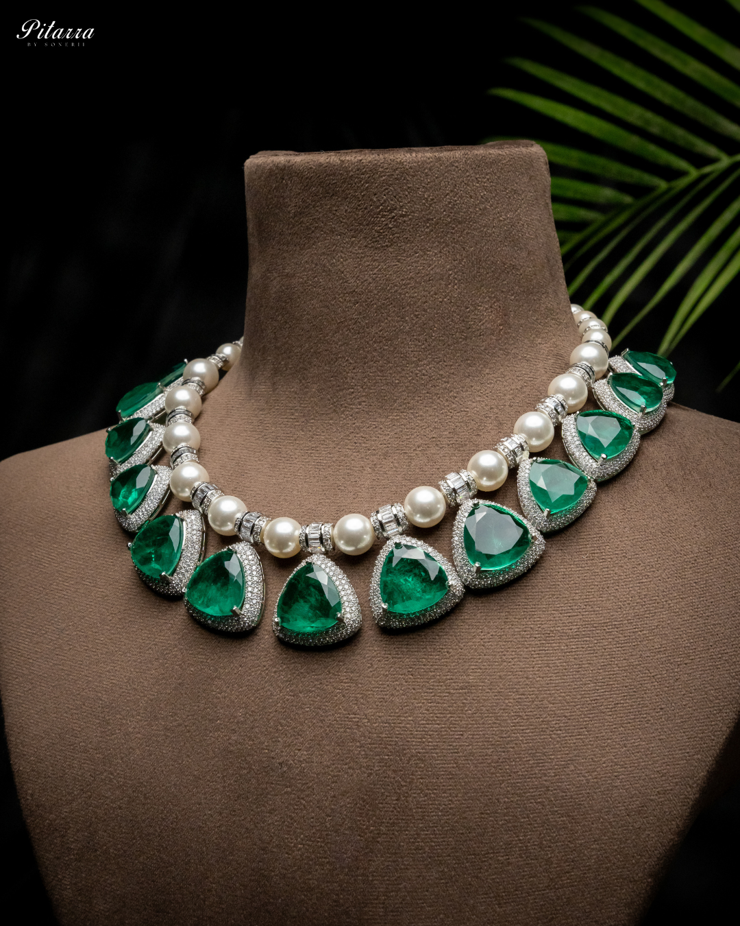 Emerald Pearl Luxury Designer Necklace_Side Angle