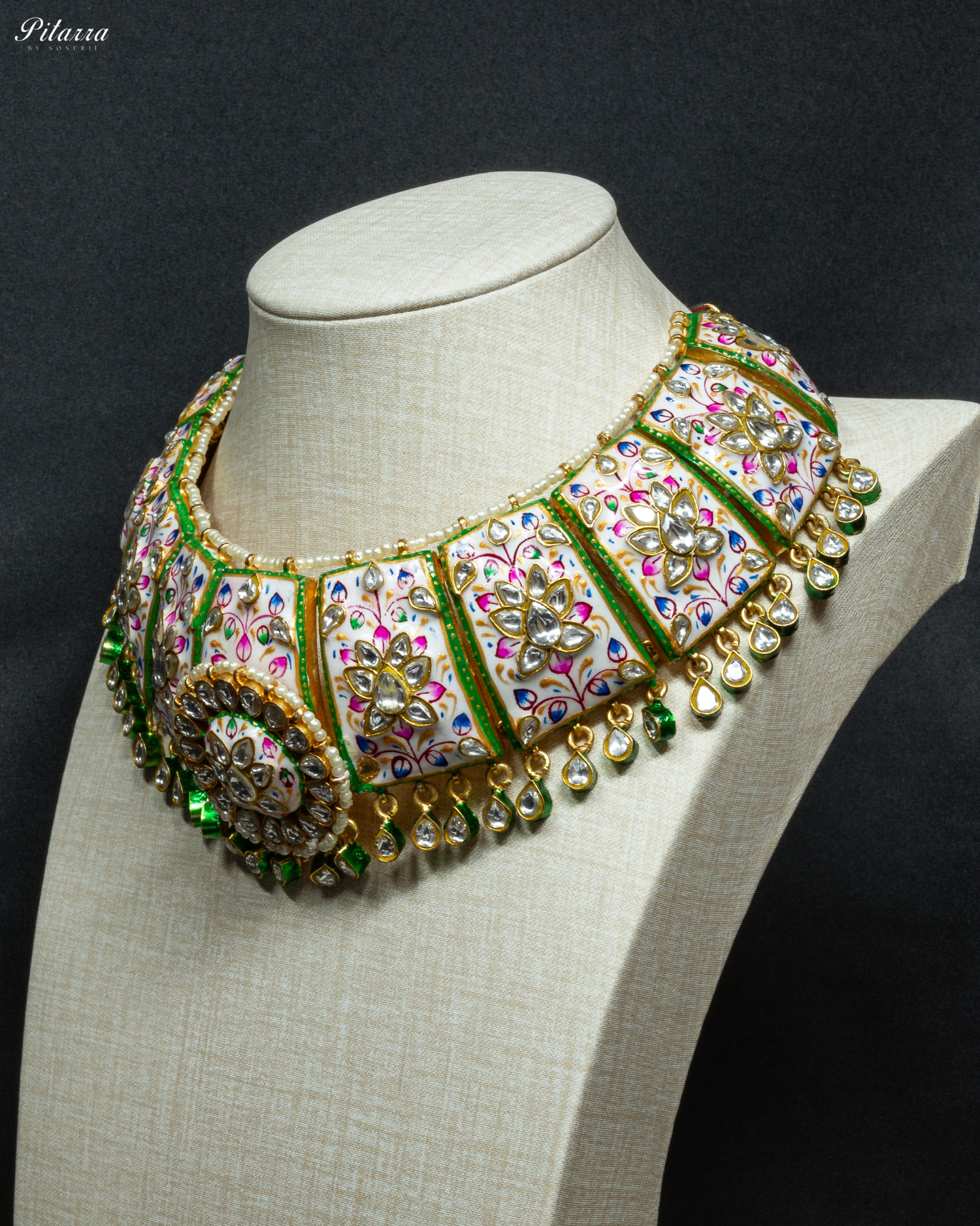 Fine Minakari Kundan Necklace Set_Side Angle