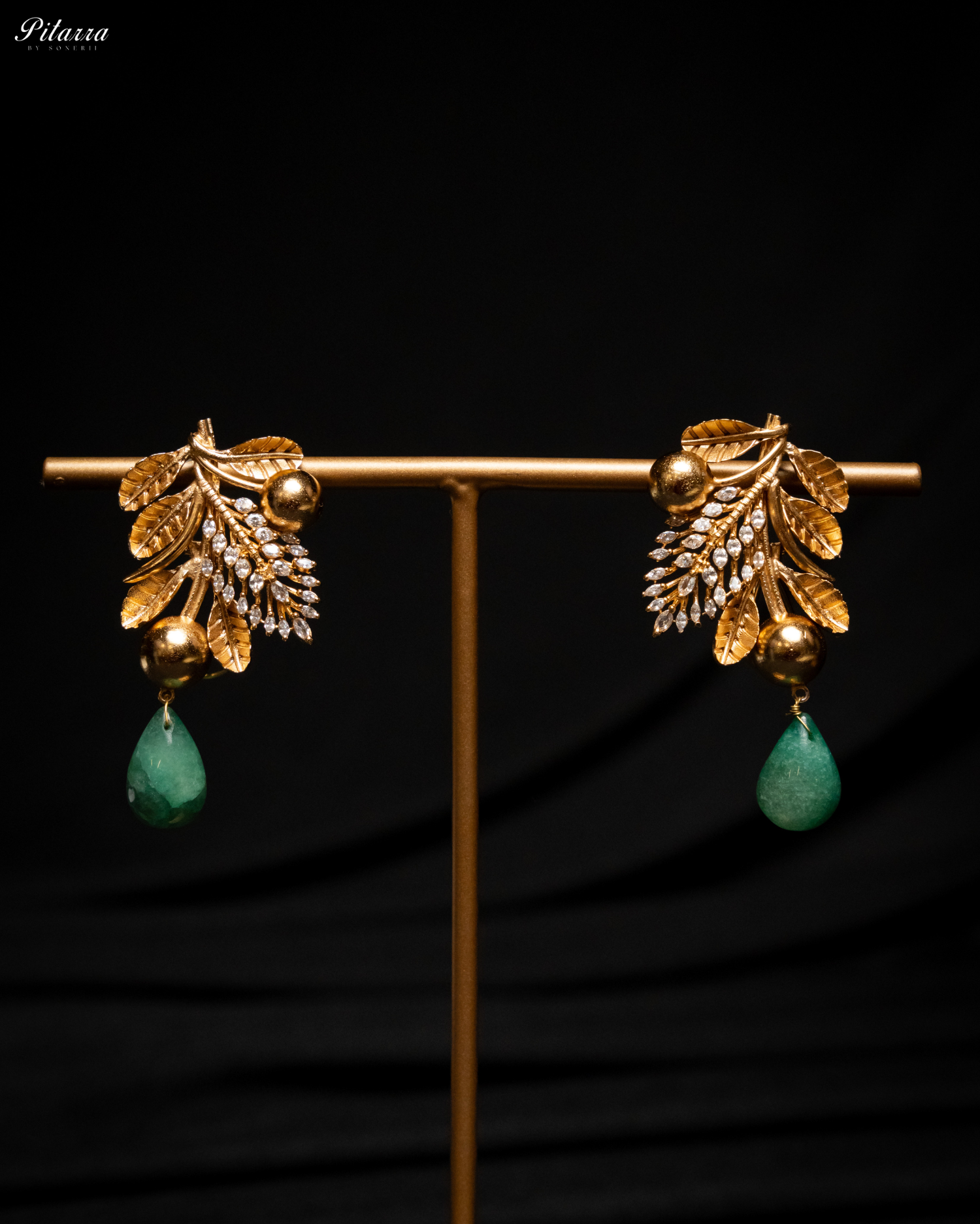 Floral Motif Golden Dual Necklace Set_Earrings