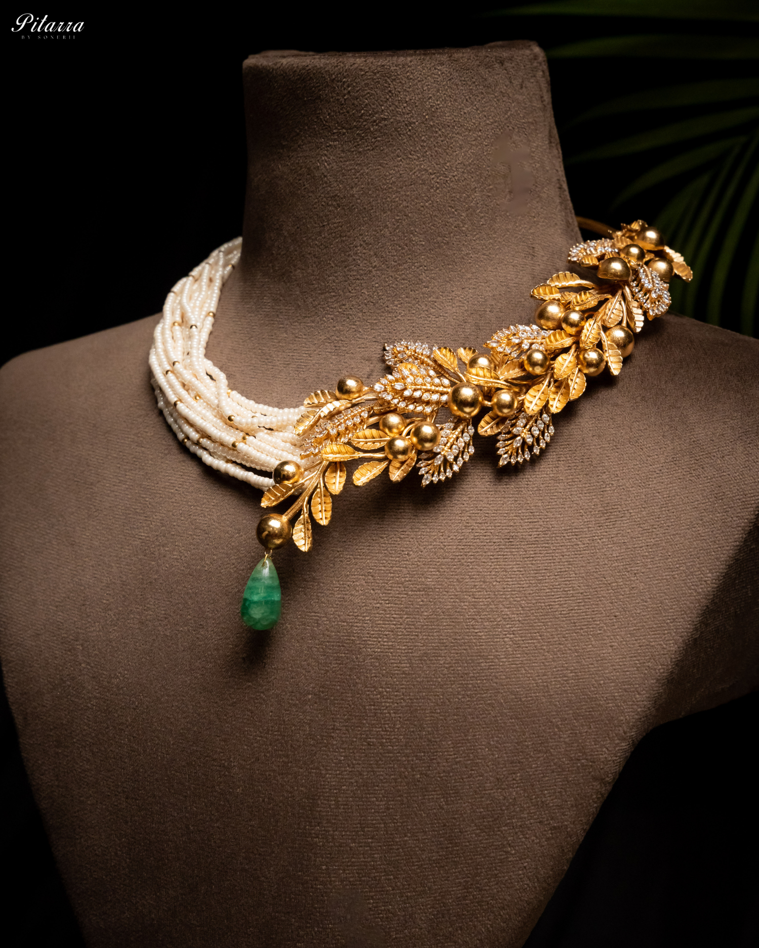 Floral Motif Golden Dual Necklace Set_Necklace