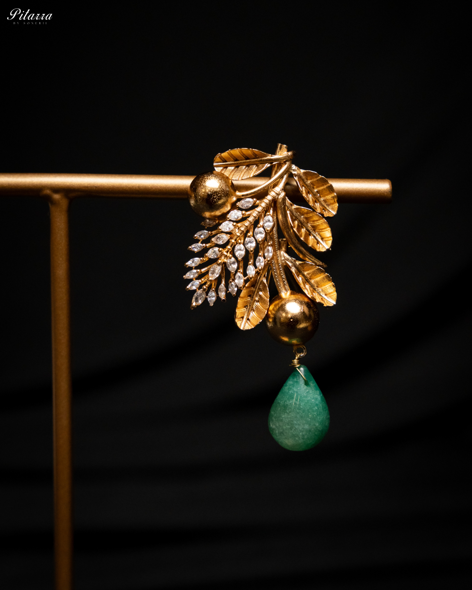 Floral Motif Golden Dual Necklace Set_Zoom Earrings