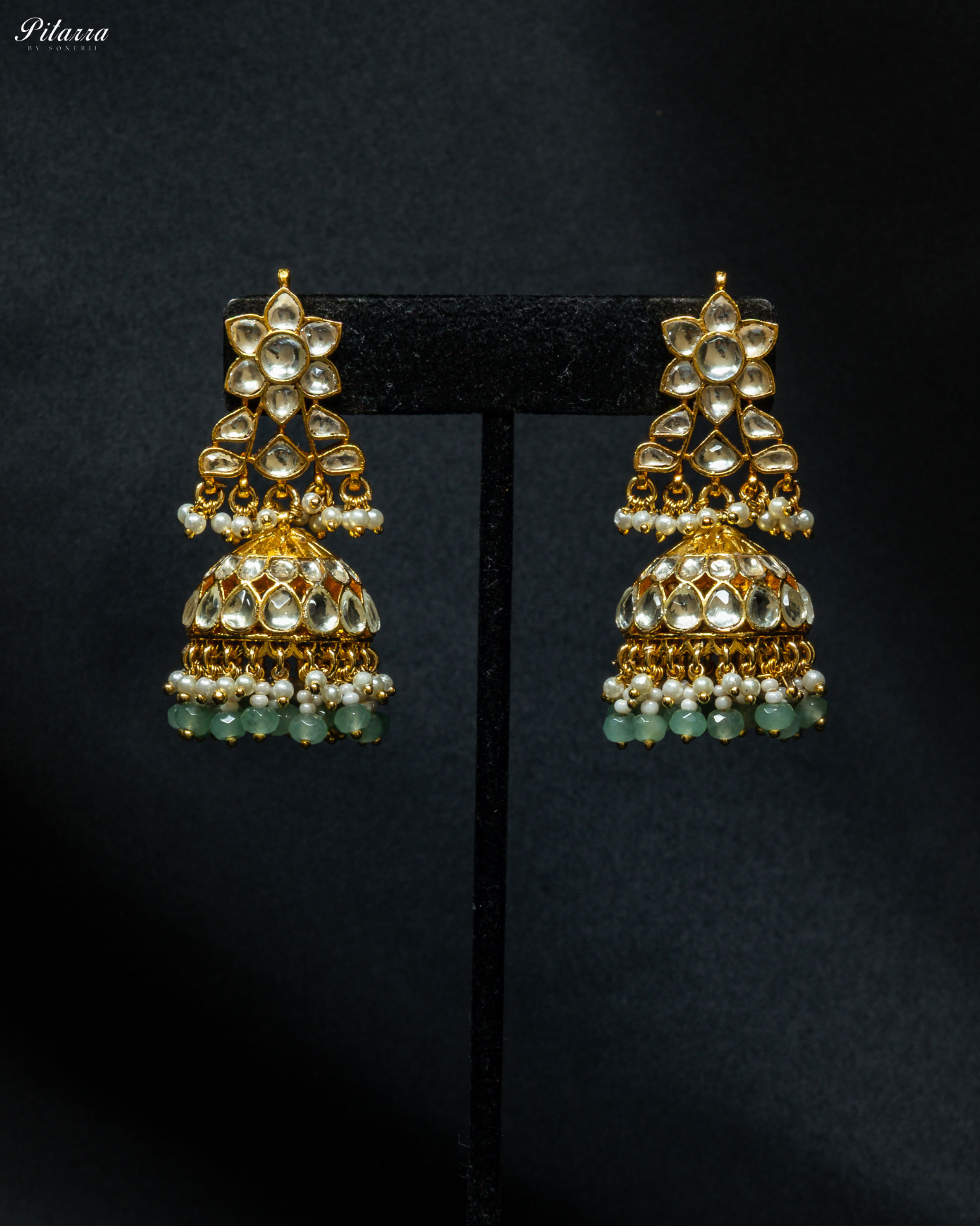 Gold Plated Green Beads Traditional Kundan Bridal Set_Earrings