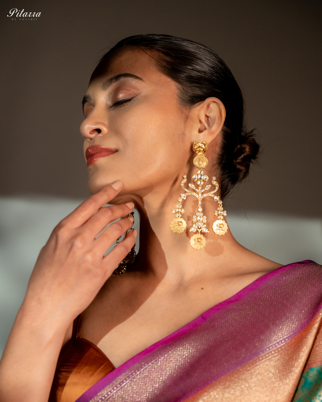 Gold Plated Kundan Meenakari Earrings_Left Angle