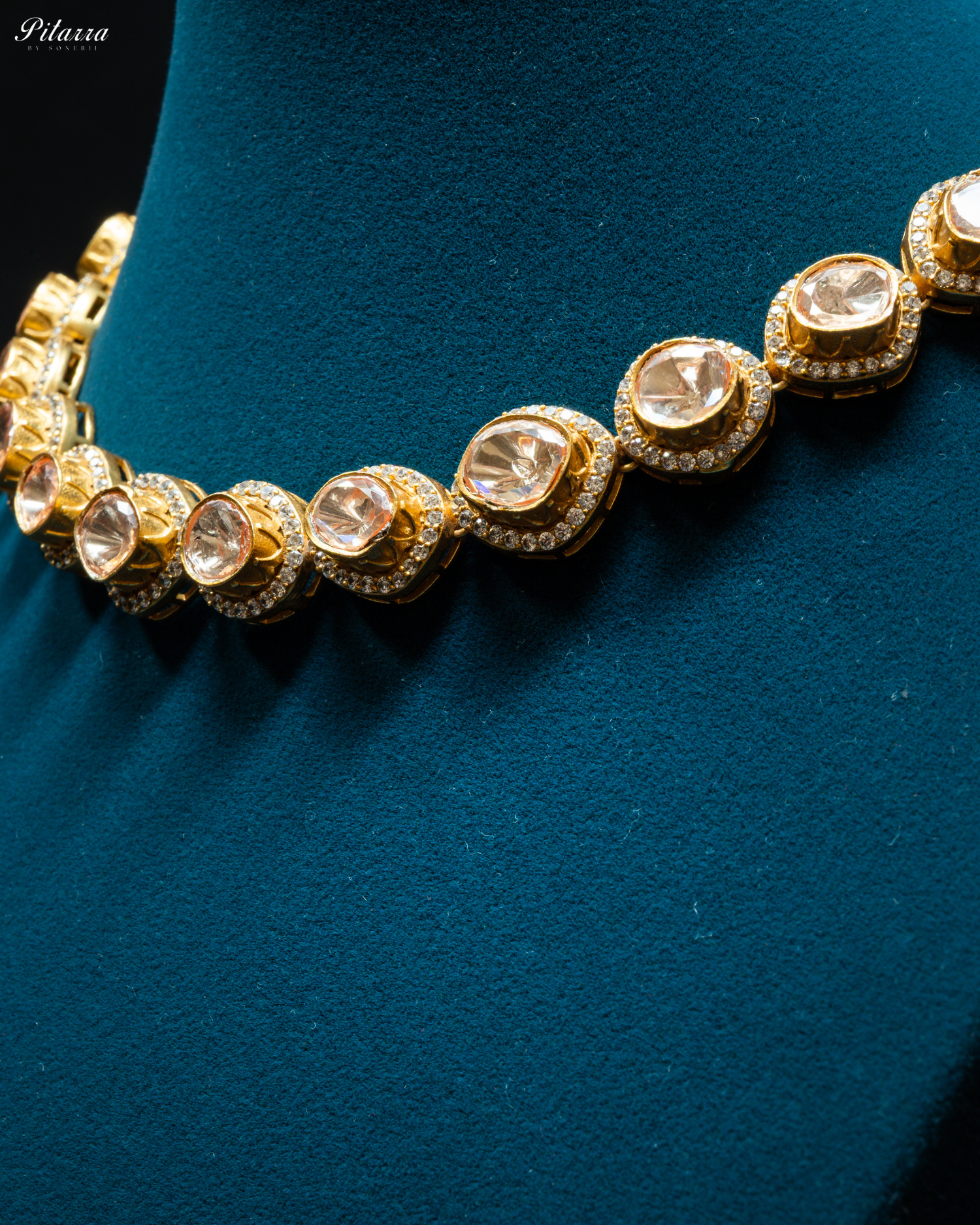 Gold Plated White Stone Kundan Choker Set_Zoom Angle