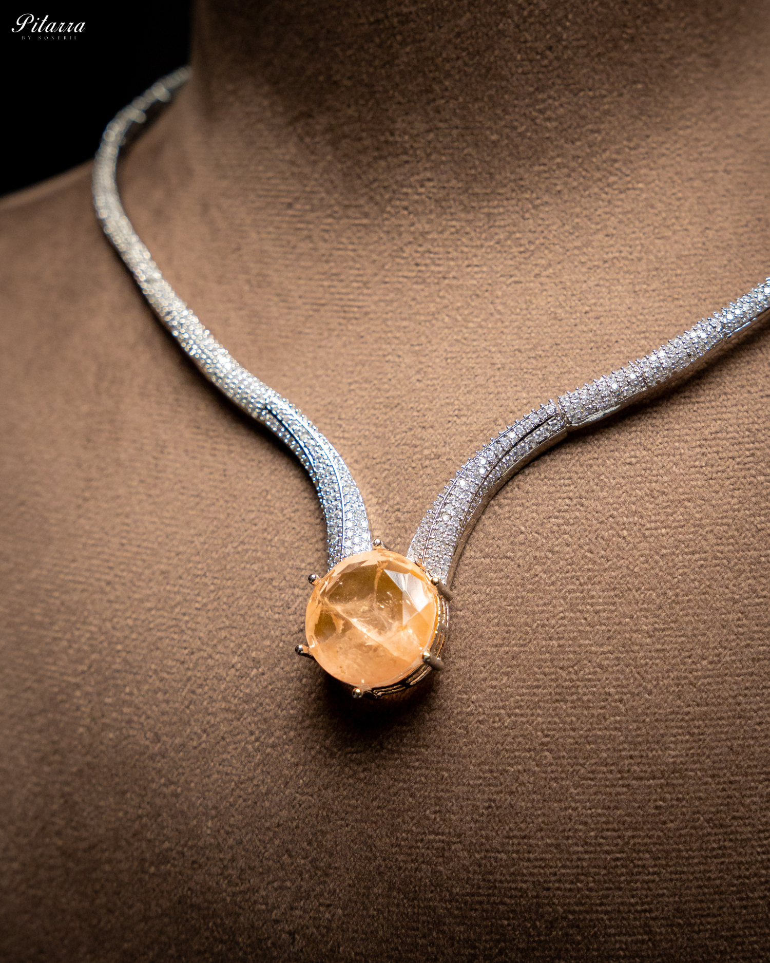 Golden Drop Stone CZ Necklace Set_Zoom Angle