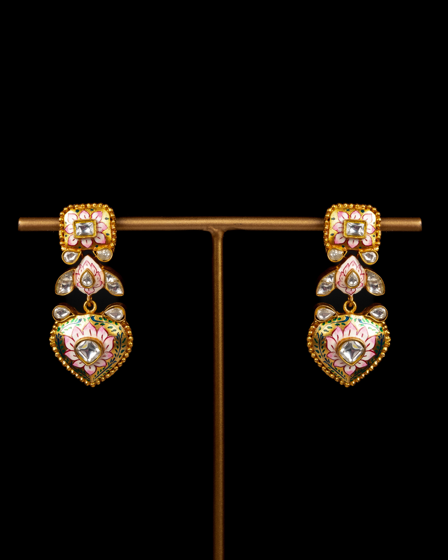 Golden Green Polki Traditional Kundan Necklace Set Earrings