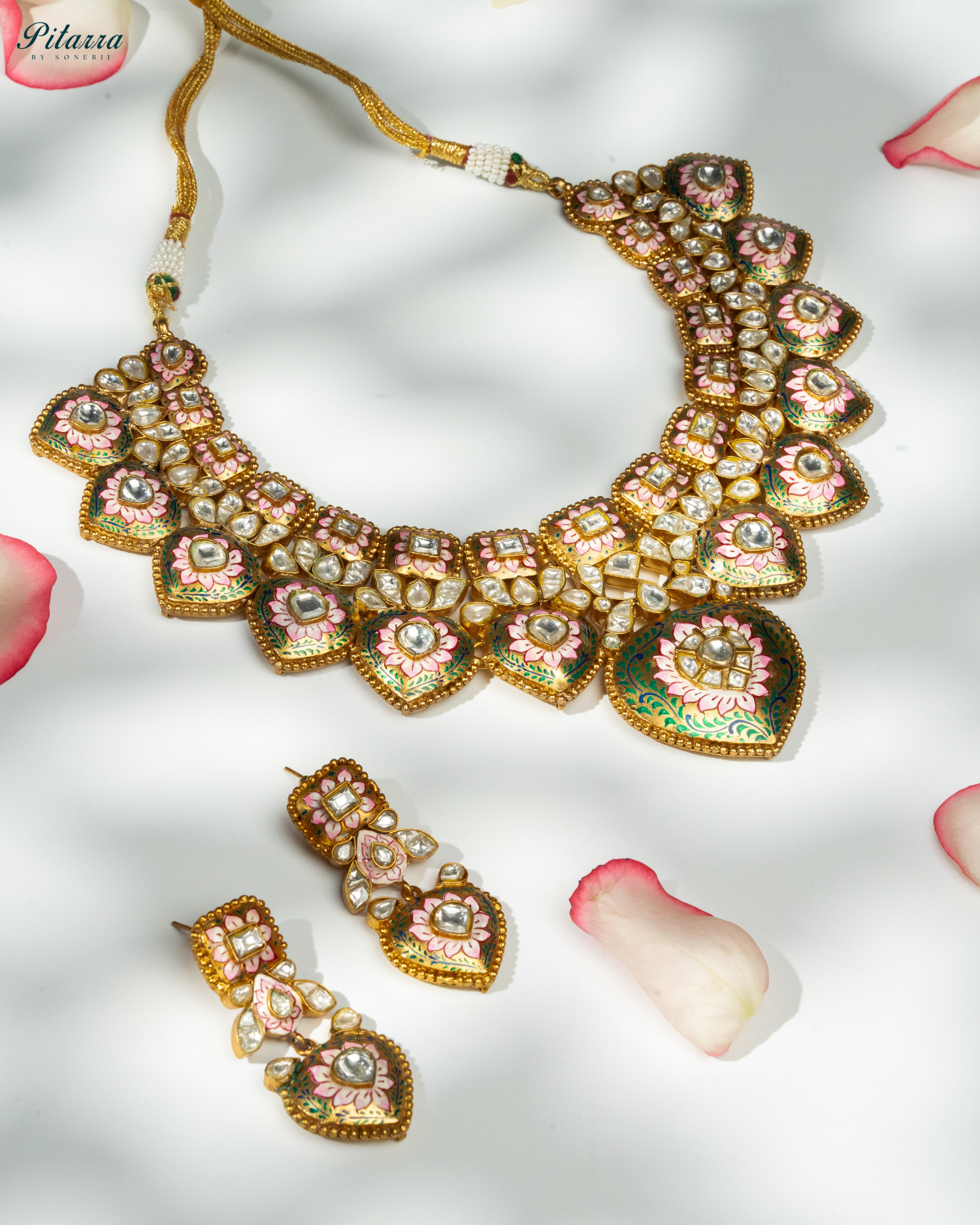 Golden Green Polki Traditional Kundan Necklace Set Style Shoot