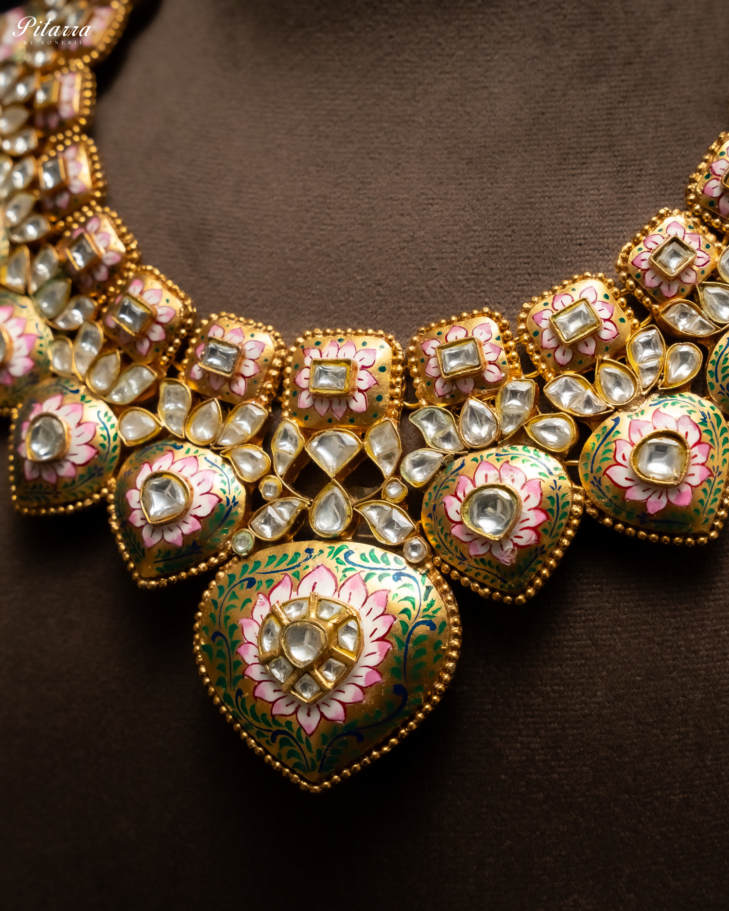 Golden Green Polki Traditional Kundan Necklace Set Zoom Angle Shoot