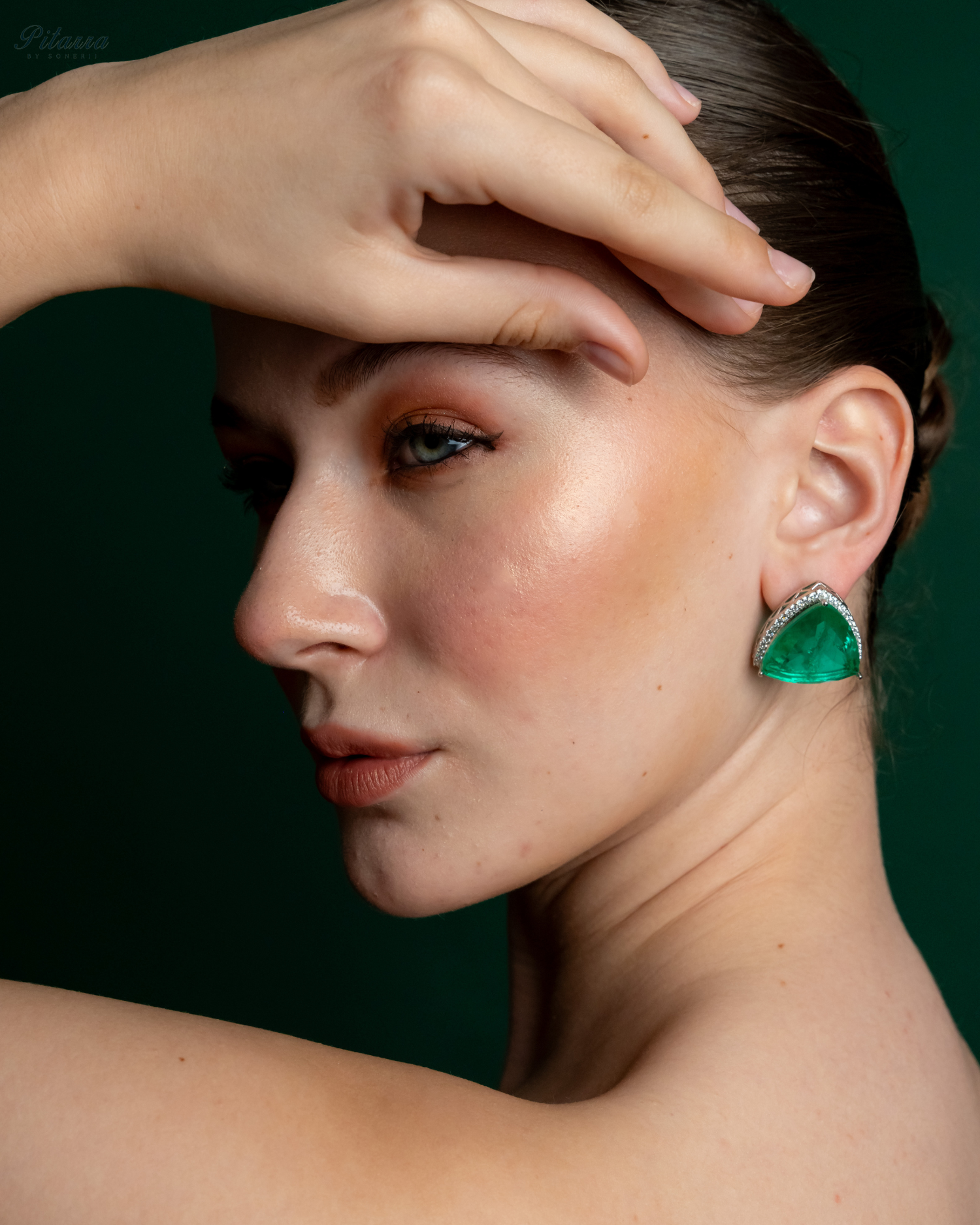 Green Colored Stone CZ Earrings_Side Pose