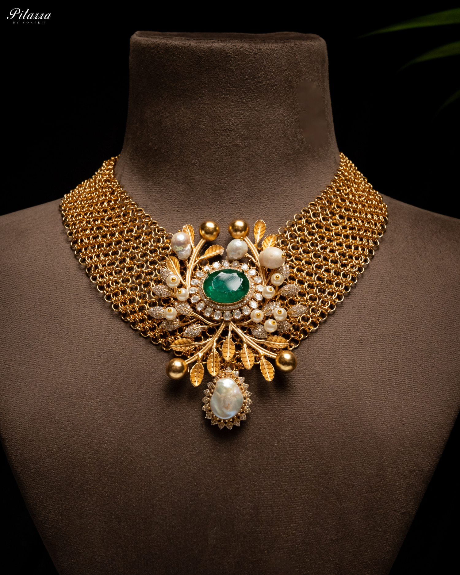 Green Crystal Indo Western Necklace Set_Necklace