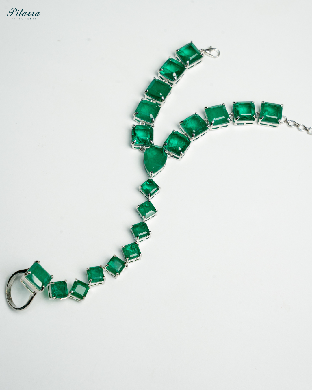 Green Cubic Zirconia Silver Plated Bracelet_White Background